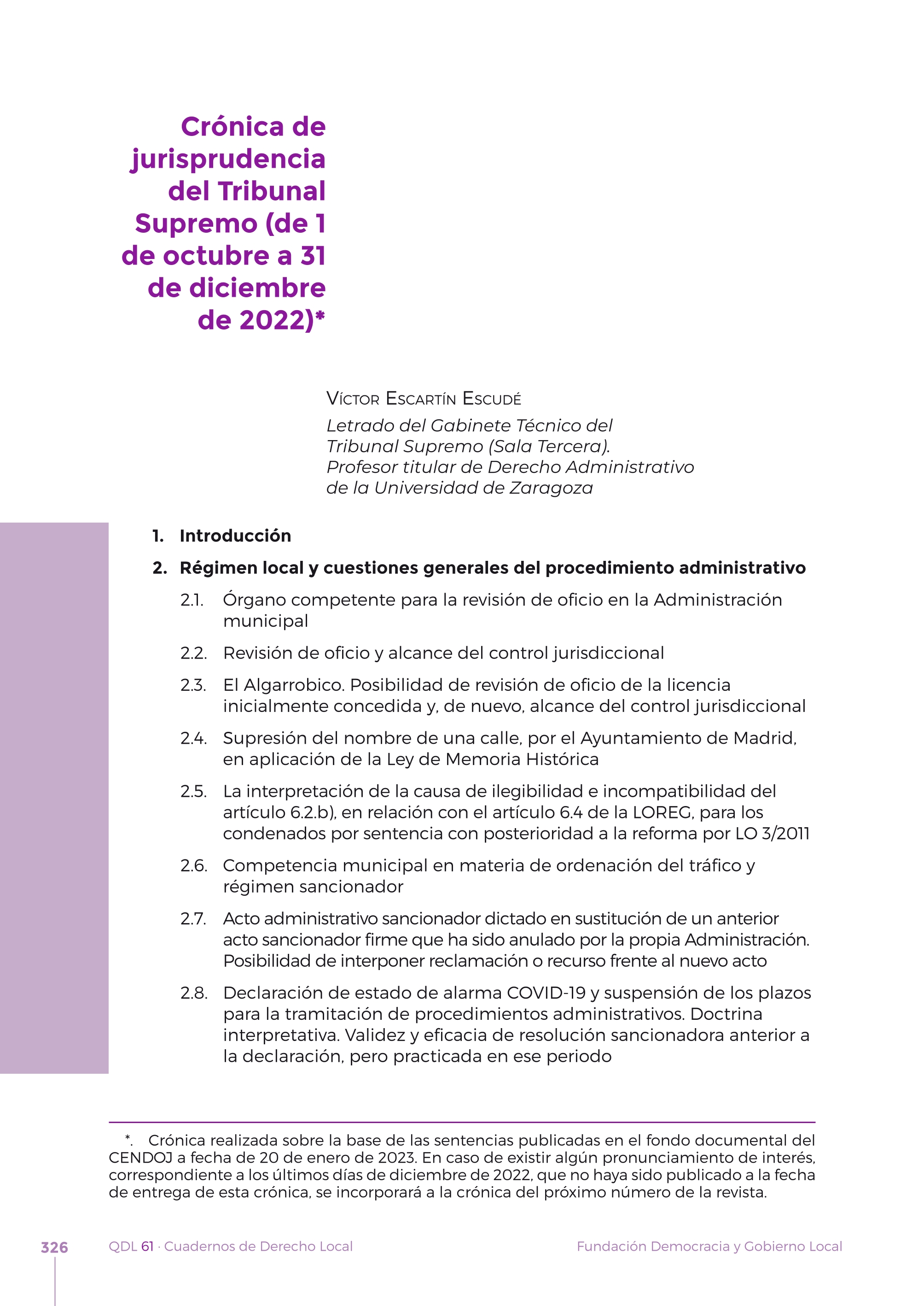 Crónica de jurisprudencia del Tribunal Supremo (de 1 de octubre a 31 de diciembre de 2022)