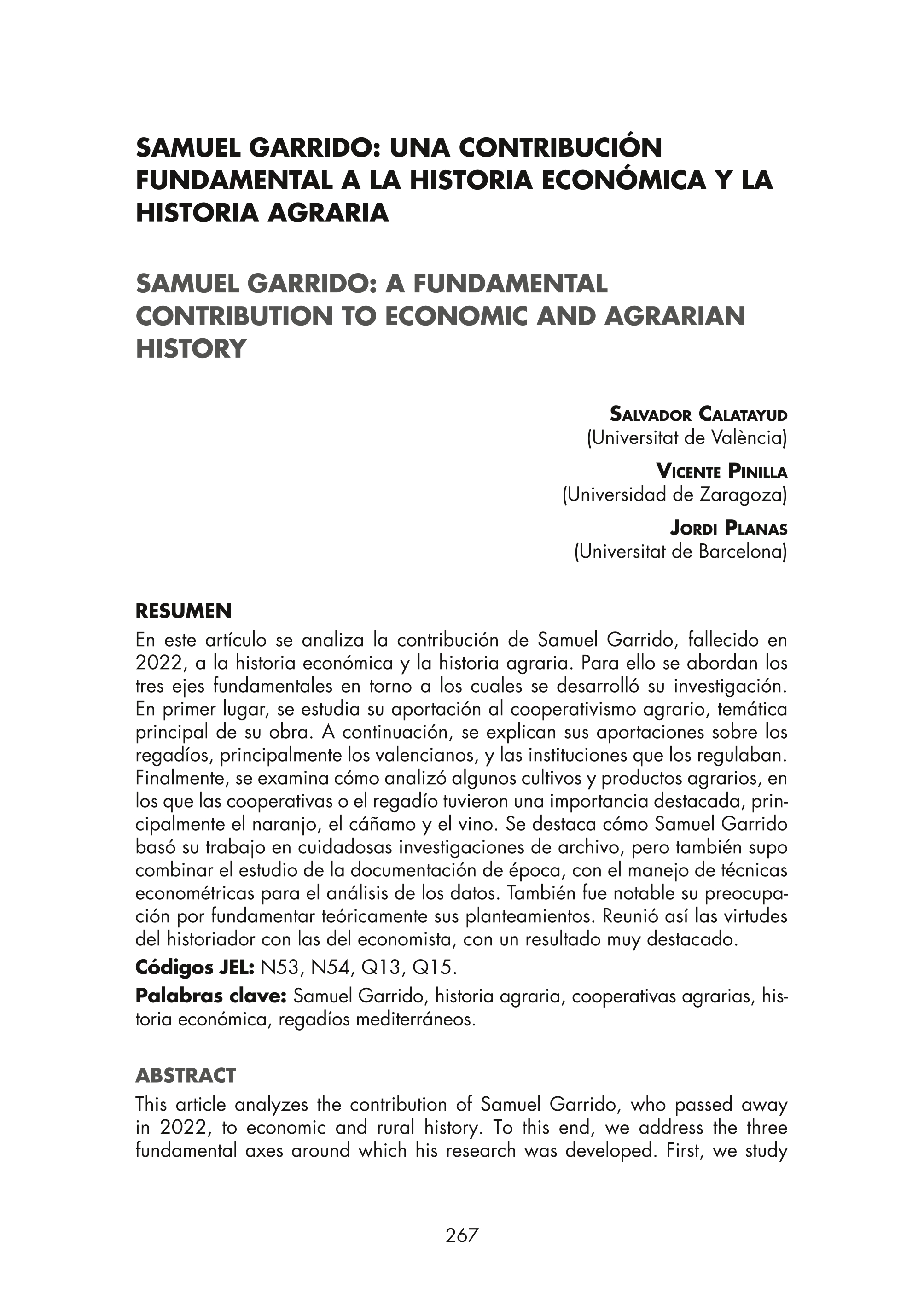 Samuel Garrido: una contribución fundamental a la historia económica y la historia agraria