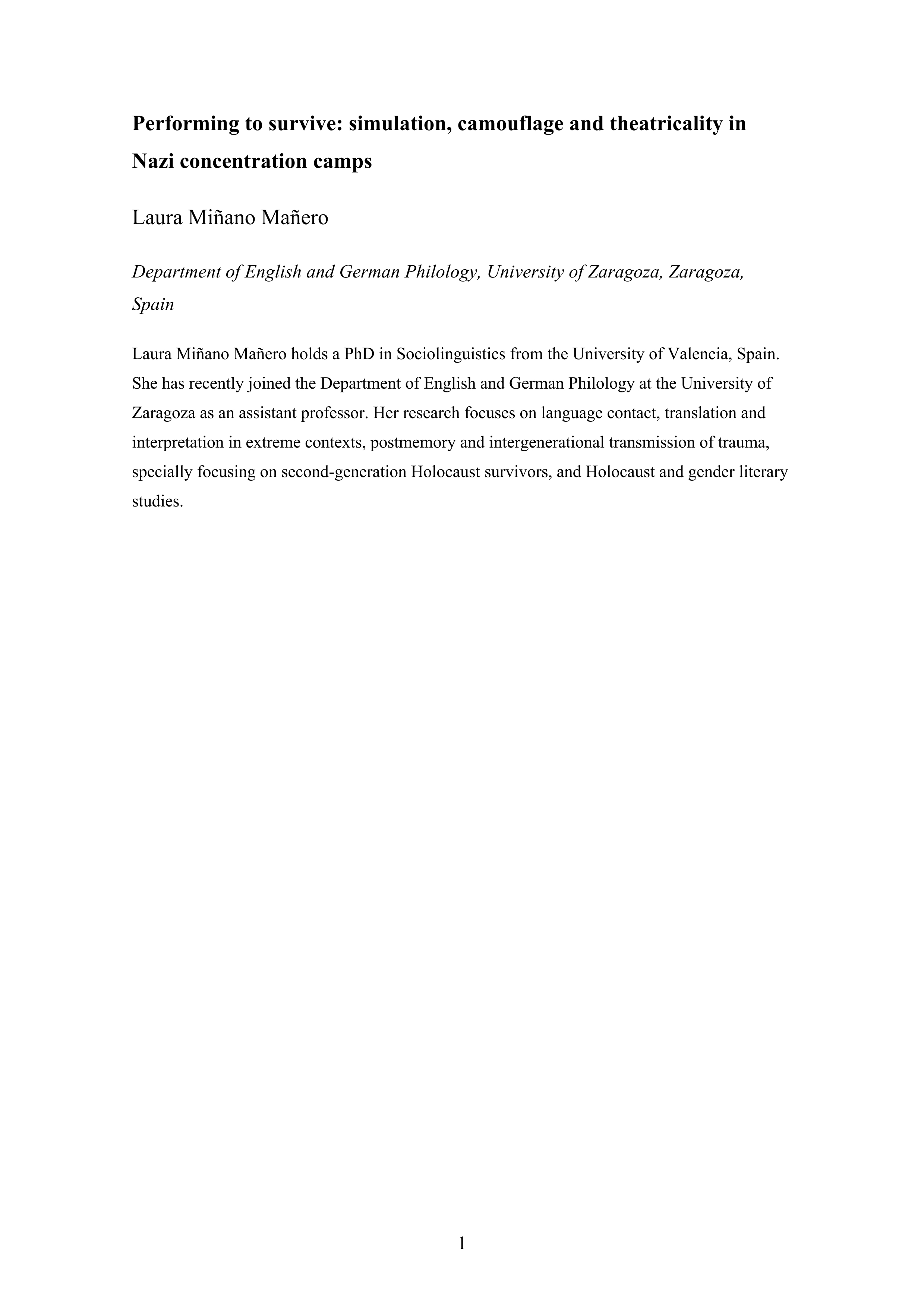 Performing to survive: simulation, camouflage, and theatricality in Nazi concentration camps