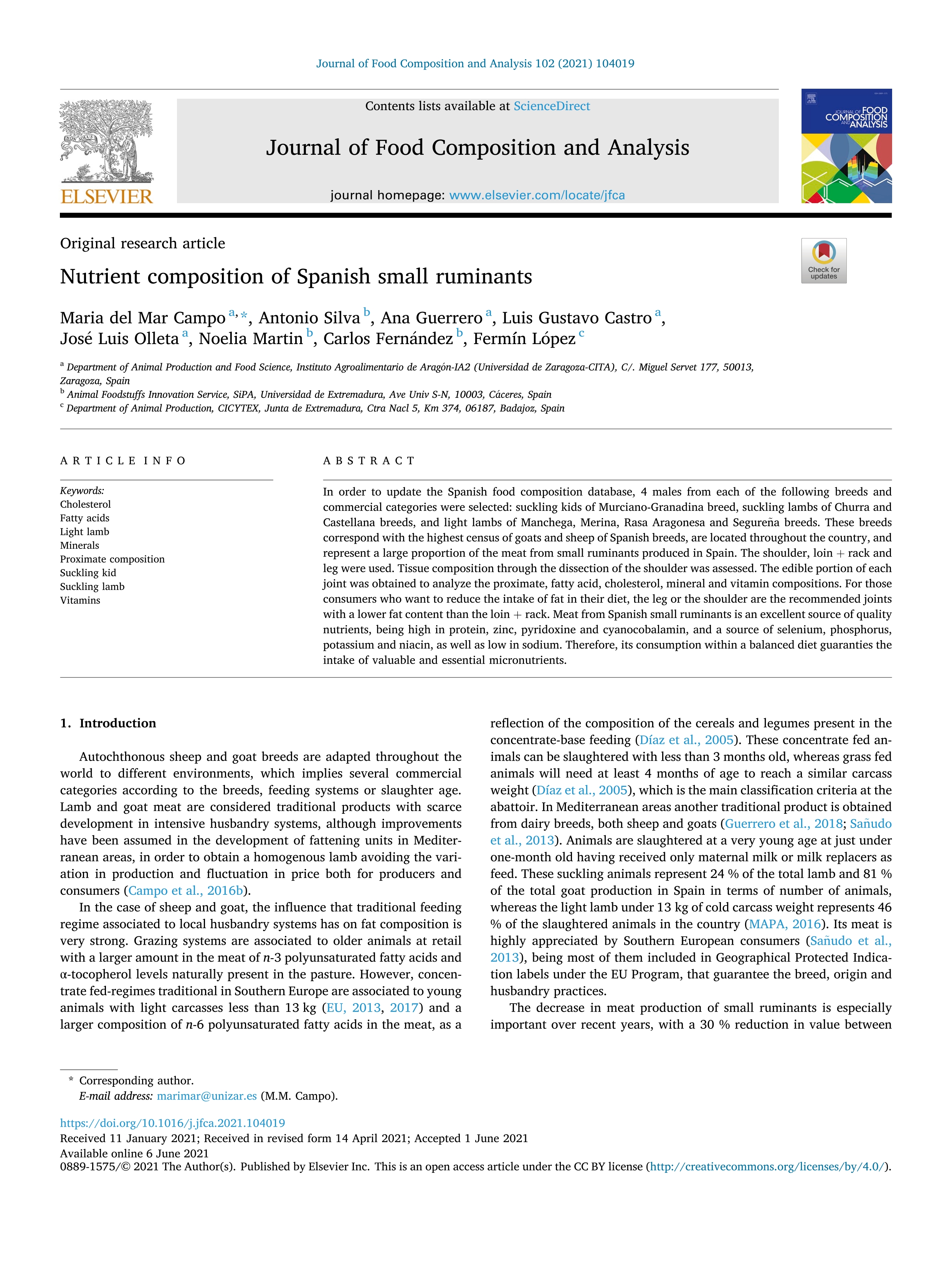 Nutrient composition of Spanish small ruminants