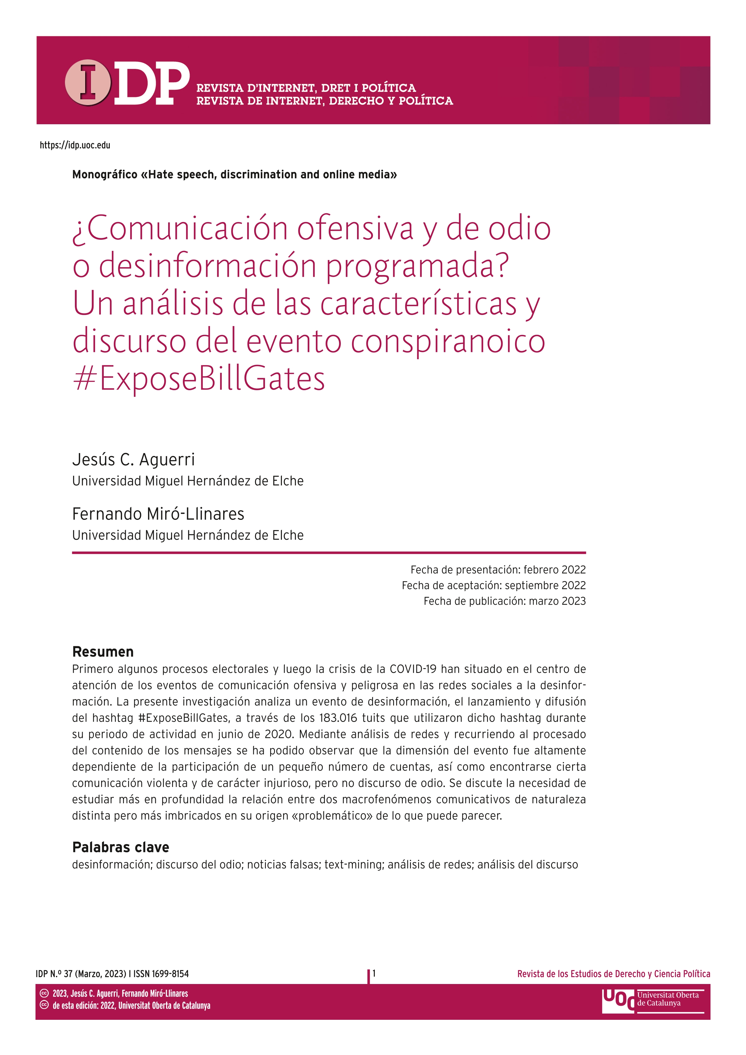 ¿Comunicación ofensiva y de odio o desinformación programada? Un análisis de las características y discurso del evento conspiranoico #ExposeBillGates
