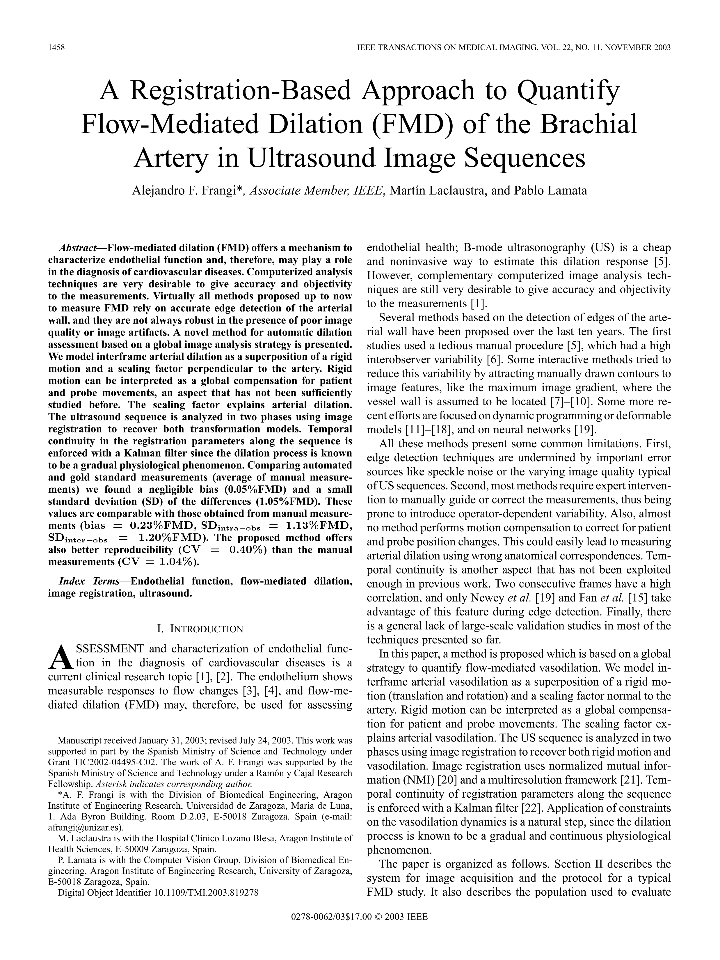 A Registration-Based Approach to Quantify Flow-Mediated Dilation (Fmd) of the Brachial Artery in Ultrasound Image Sequences