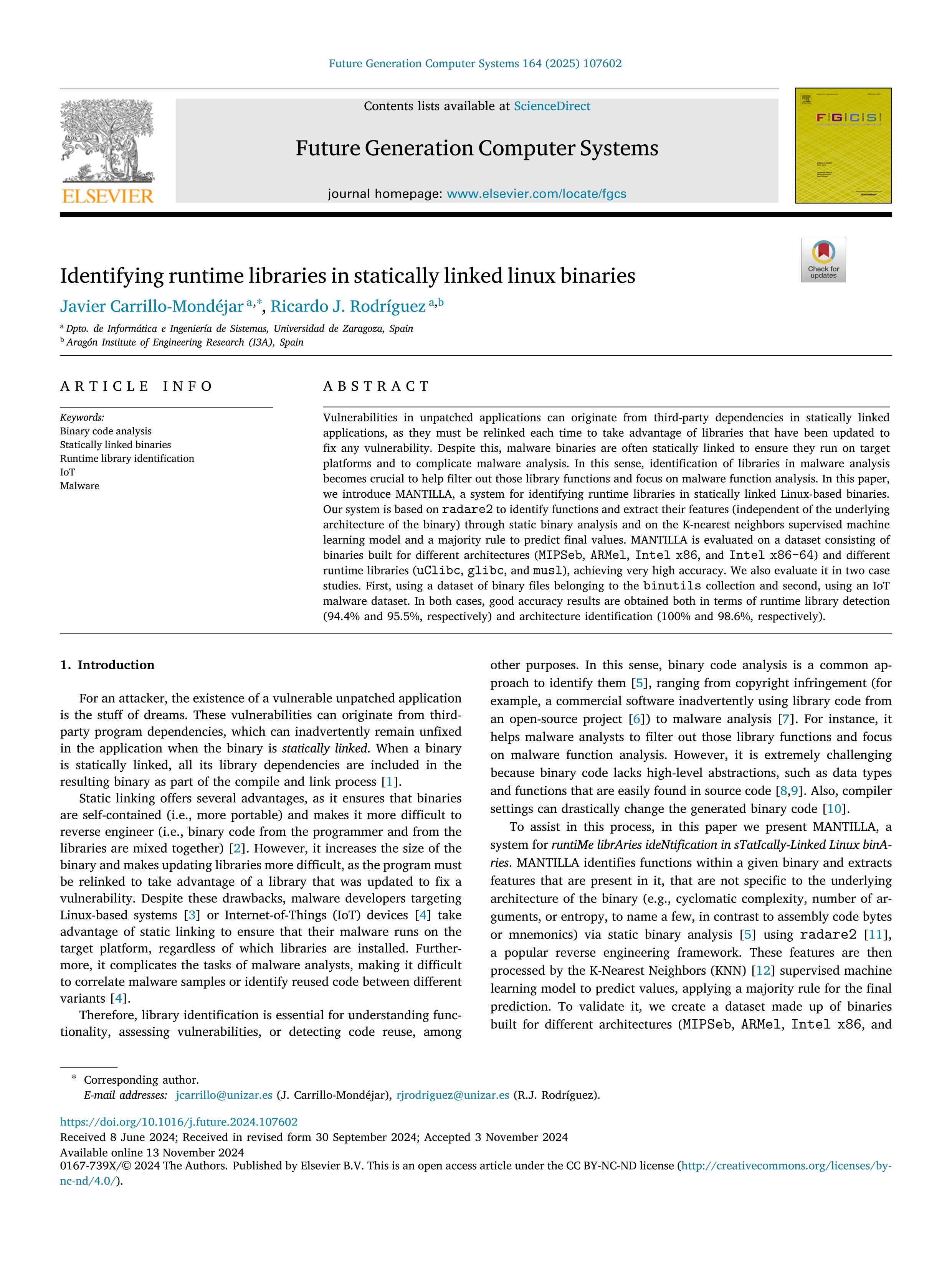 Identifying runtime libraries in statically linked linux binaries