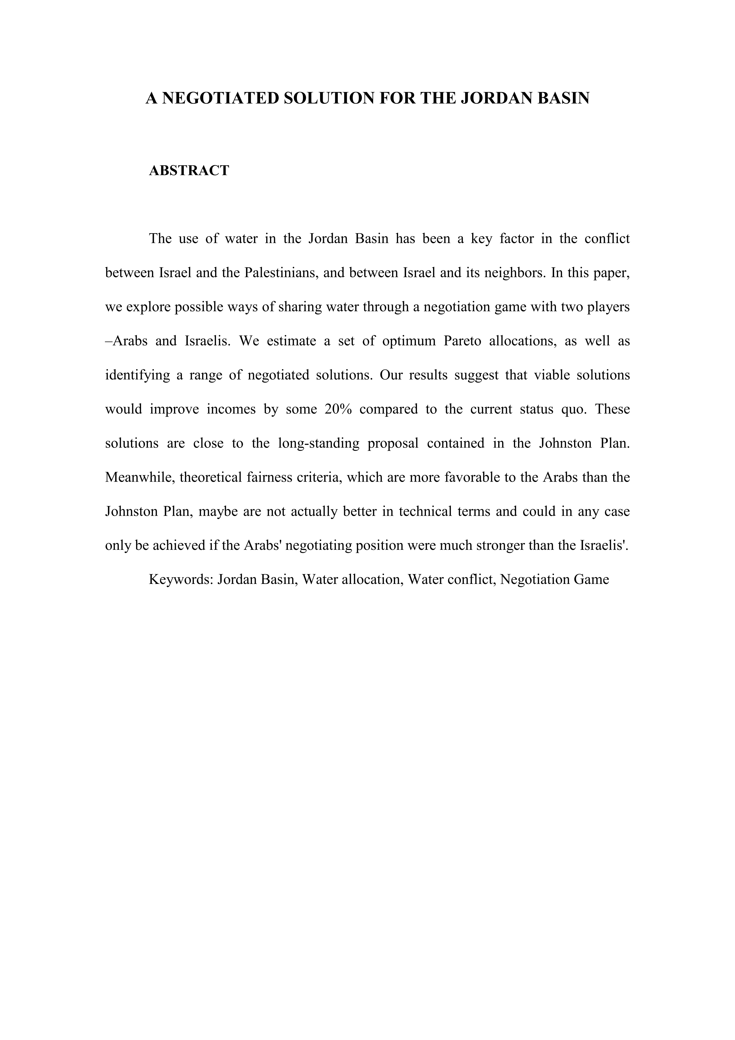 A negotiated solution for the Jordan Basin