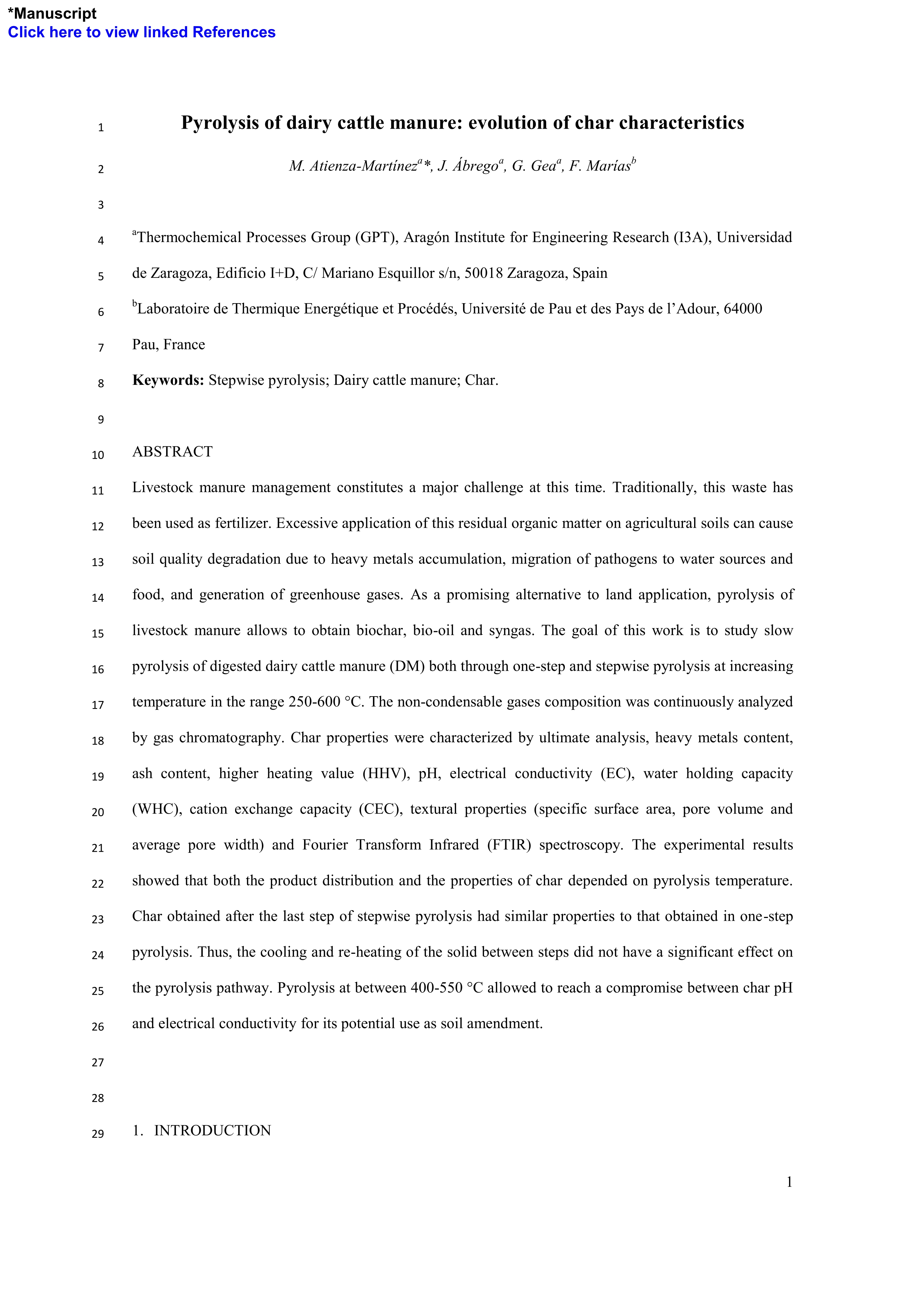Pyrolysis of dairy cattle manure: evolution of char characteristics