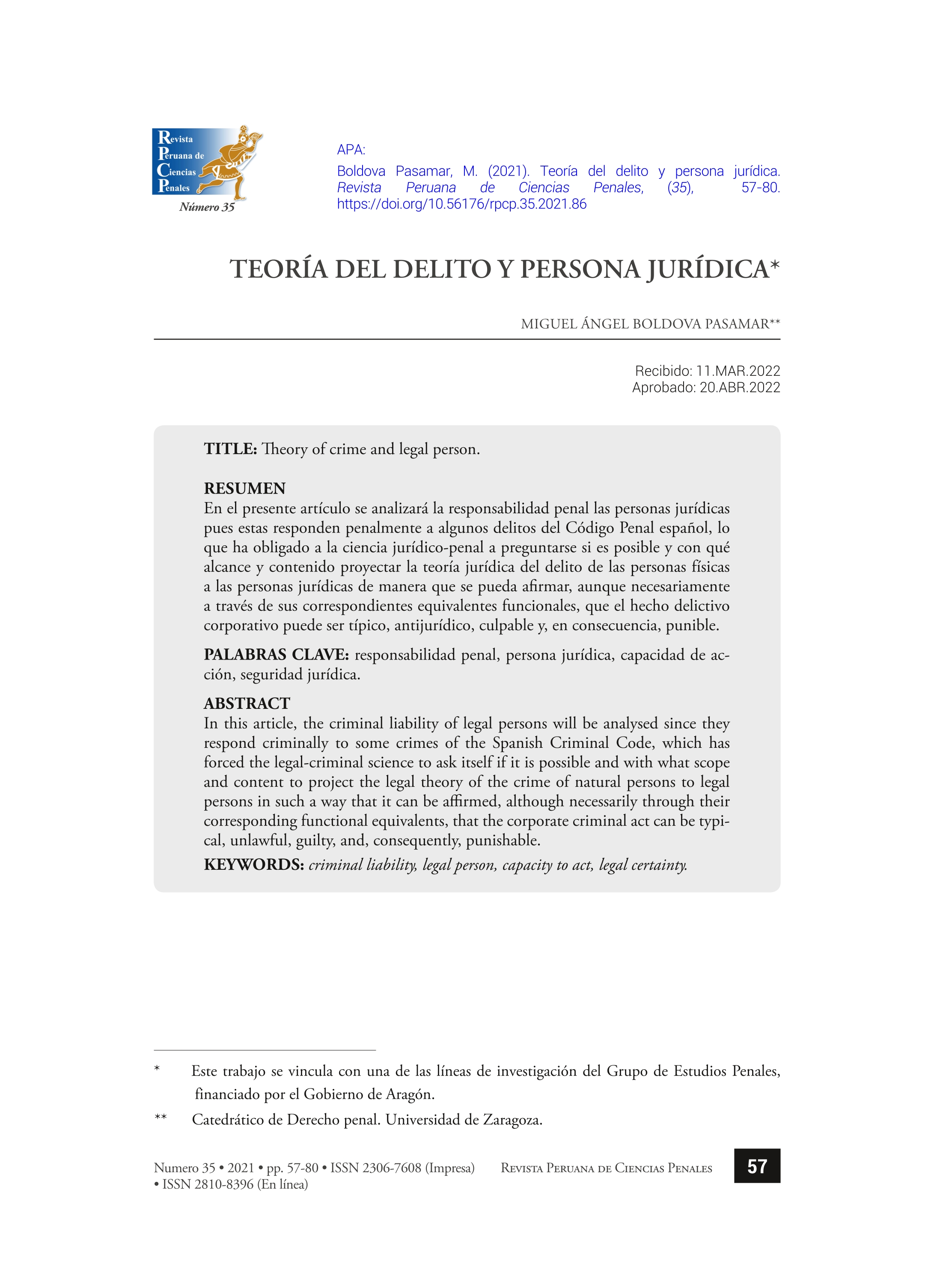Teoría del delito y persona jurídica.