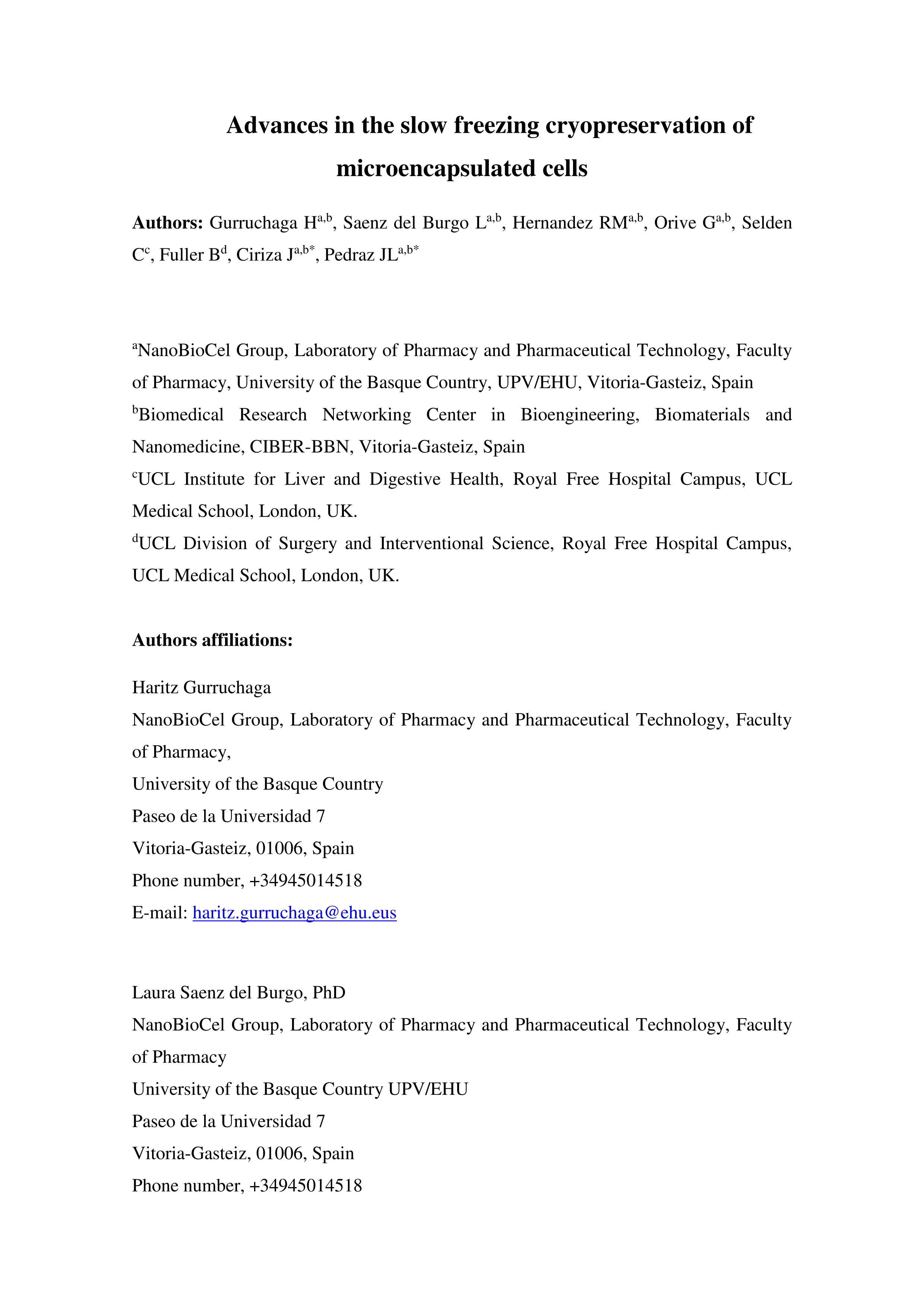 Advances in the slow freezing cryopreservation of microencapsulated cells