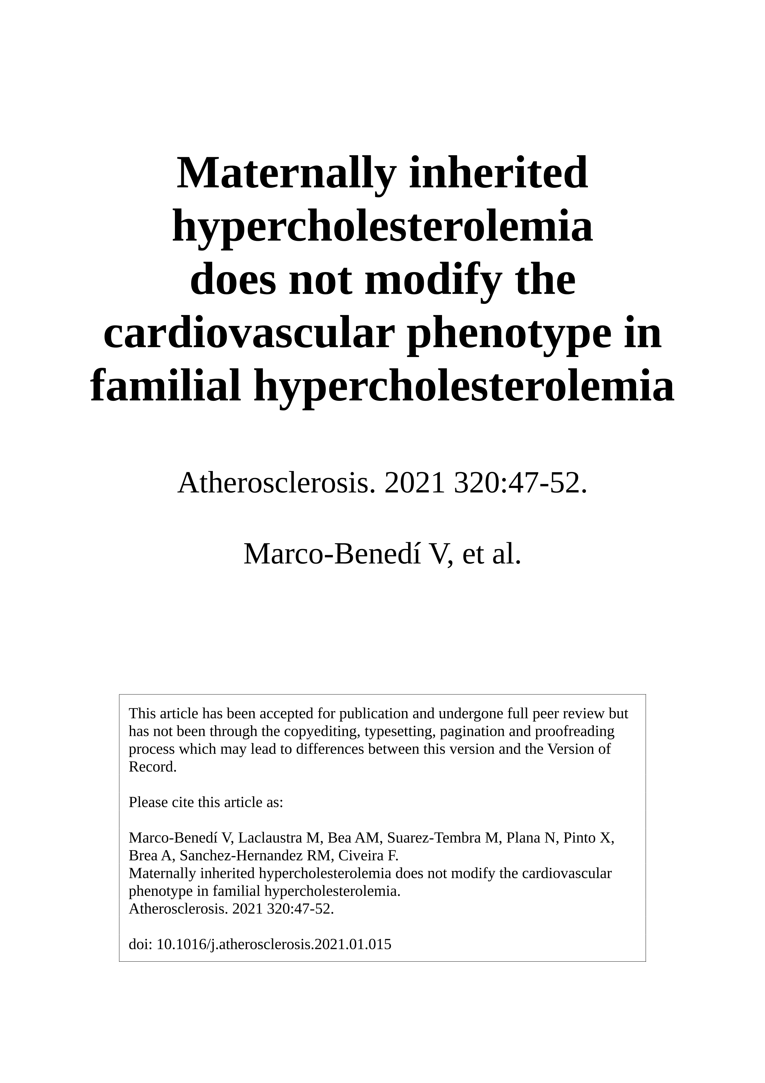 Maternally inherited hypercholesterolemia does not modify the cardiovascular phenotype in familial hypercholesterolemia