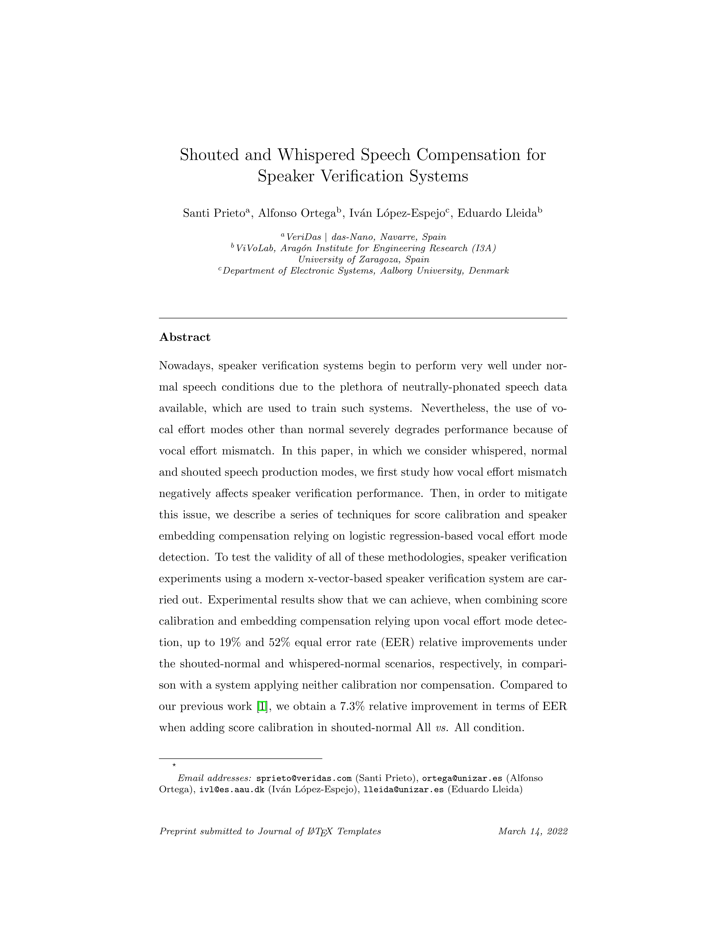 Shouted and whispered speech compensation for speaker verification systems