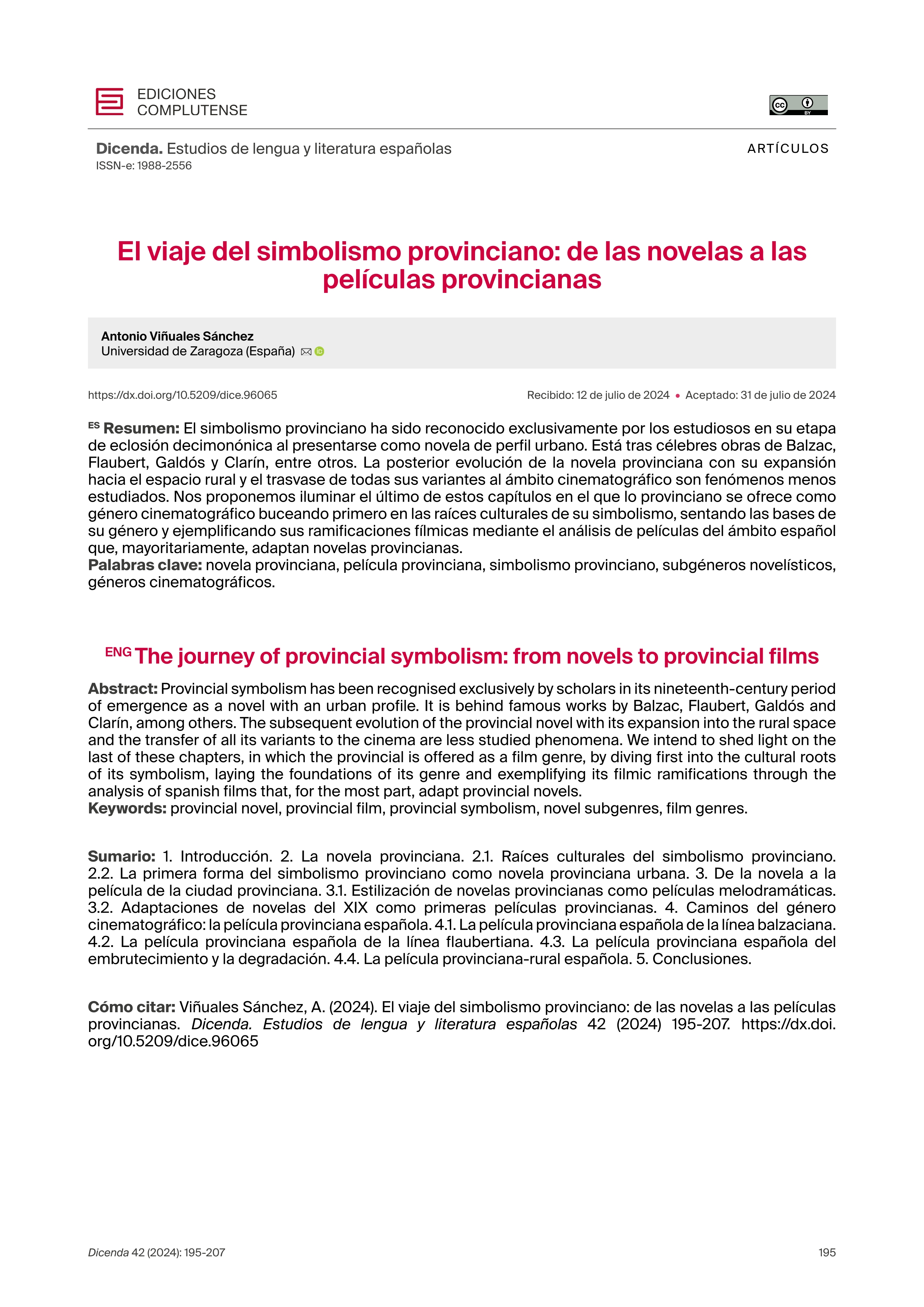 El viaje del simbolismo provinciano: de las novelas a las películas provincianas