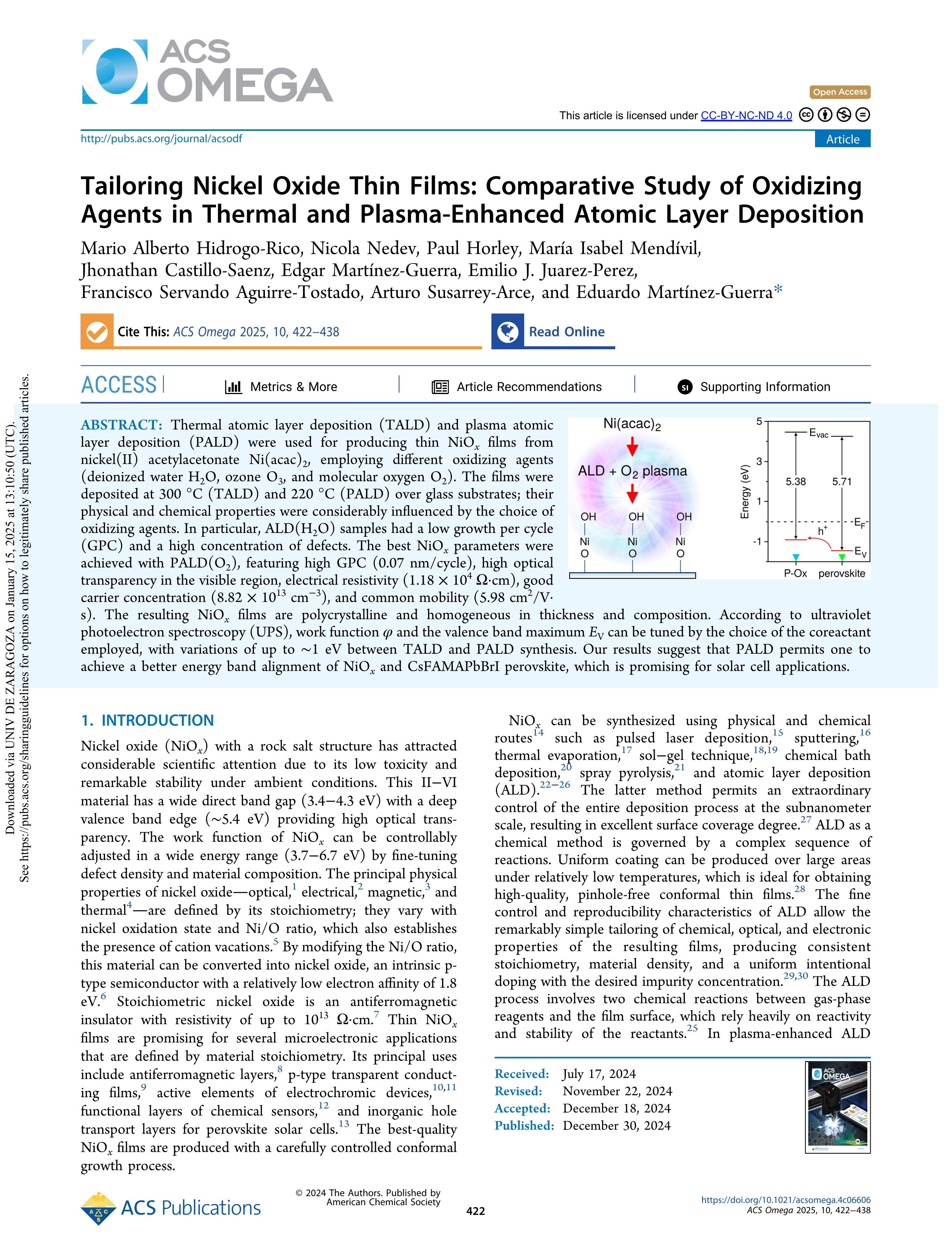 Tailoring Nickel Oxide Thin Films: Comparative Study of Oxidizing Agents in Thermal and Plasma-Enhanced Atomic Layer Deposition