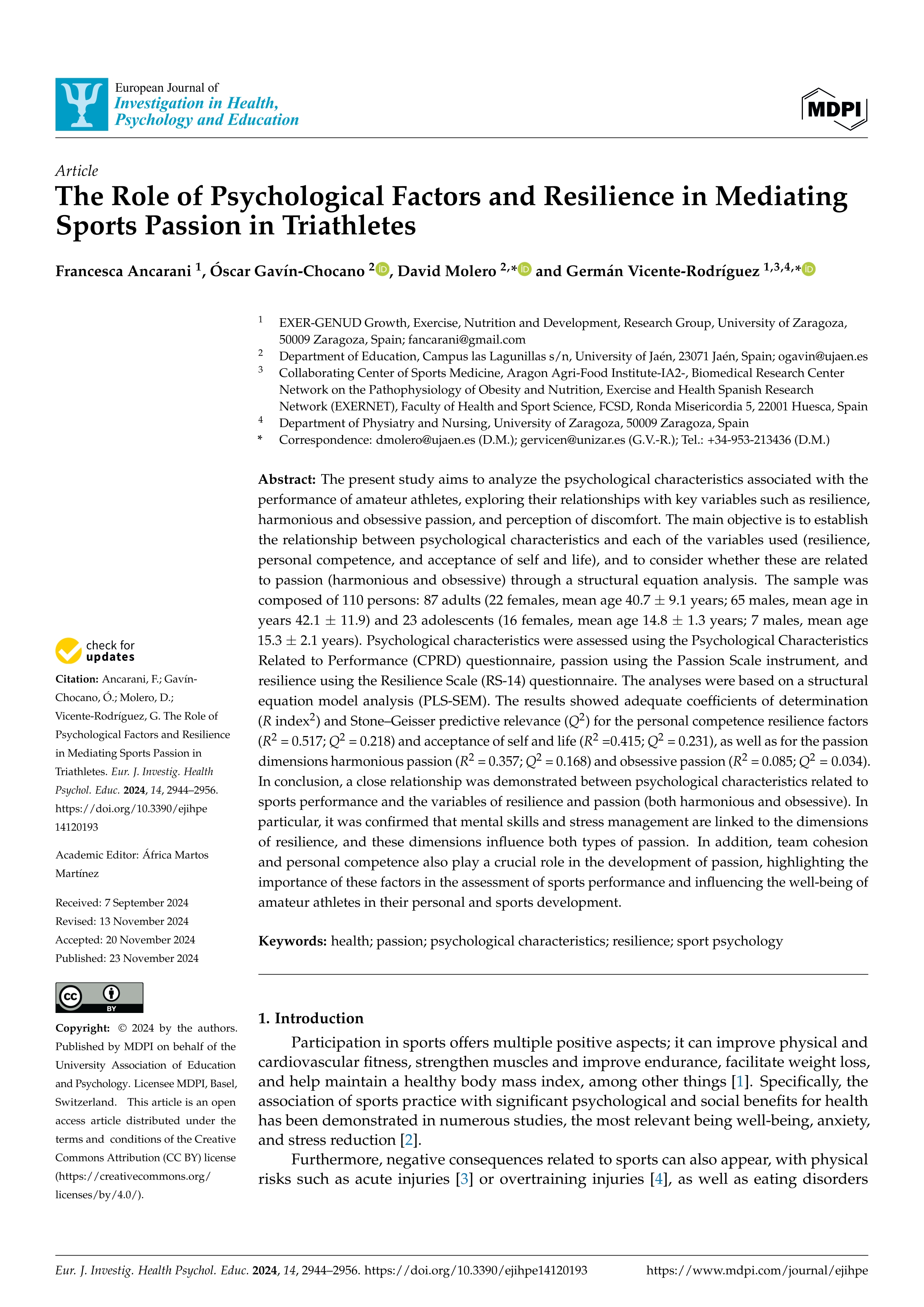 The Role of Psychological Factors and Resilience in Mediating Sports Passion in Triathletes