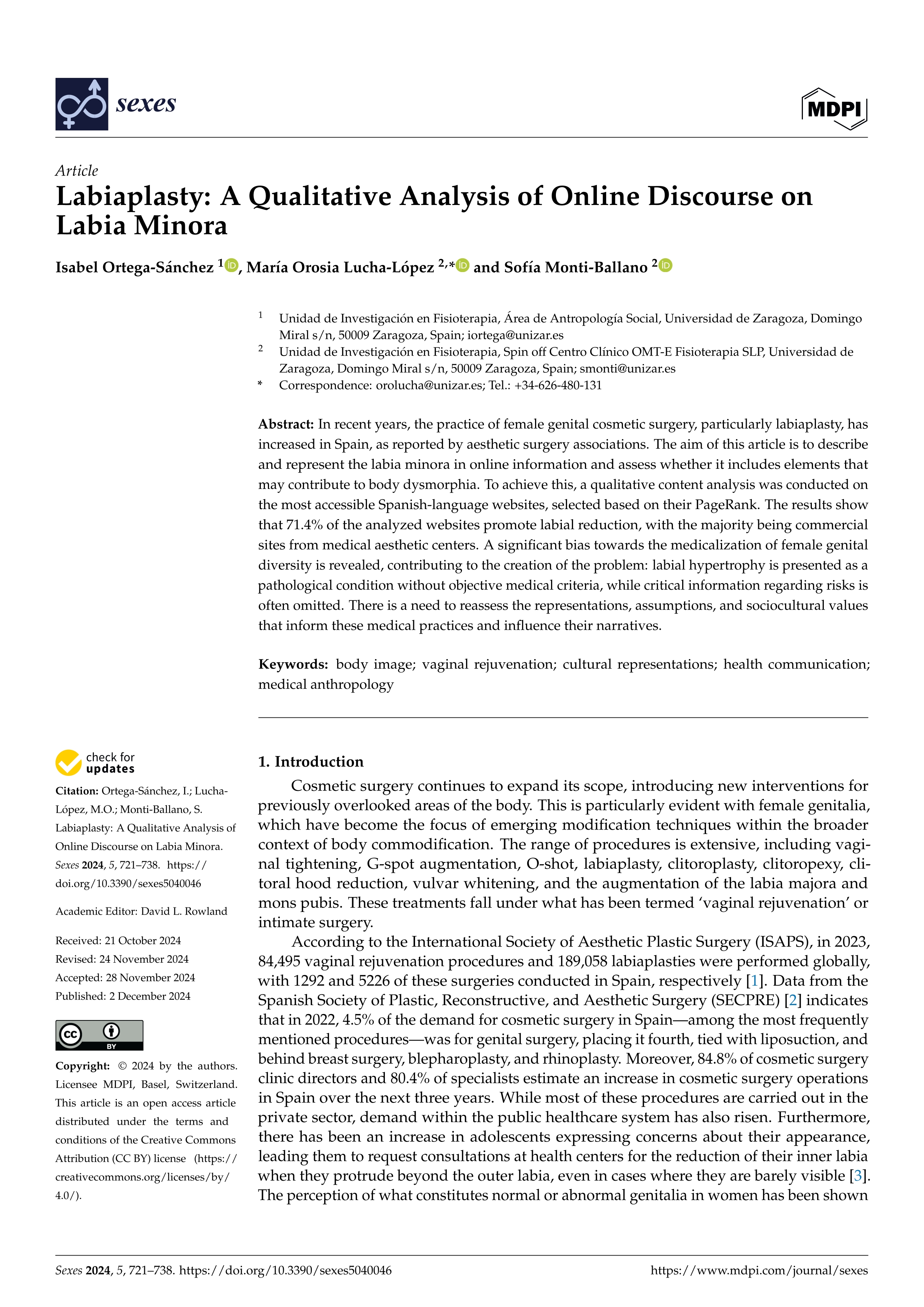 Labiaplasty: A Qualitative Analysis of Online Discourse on Labia Minora