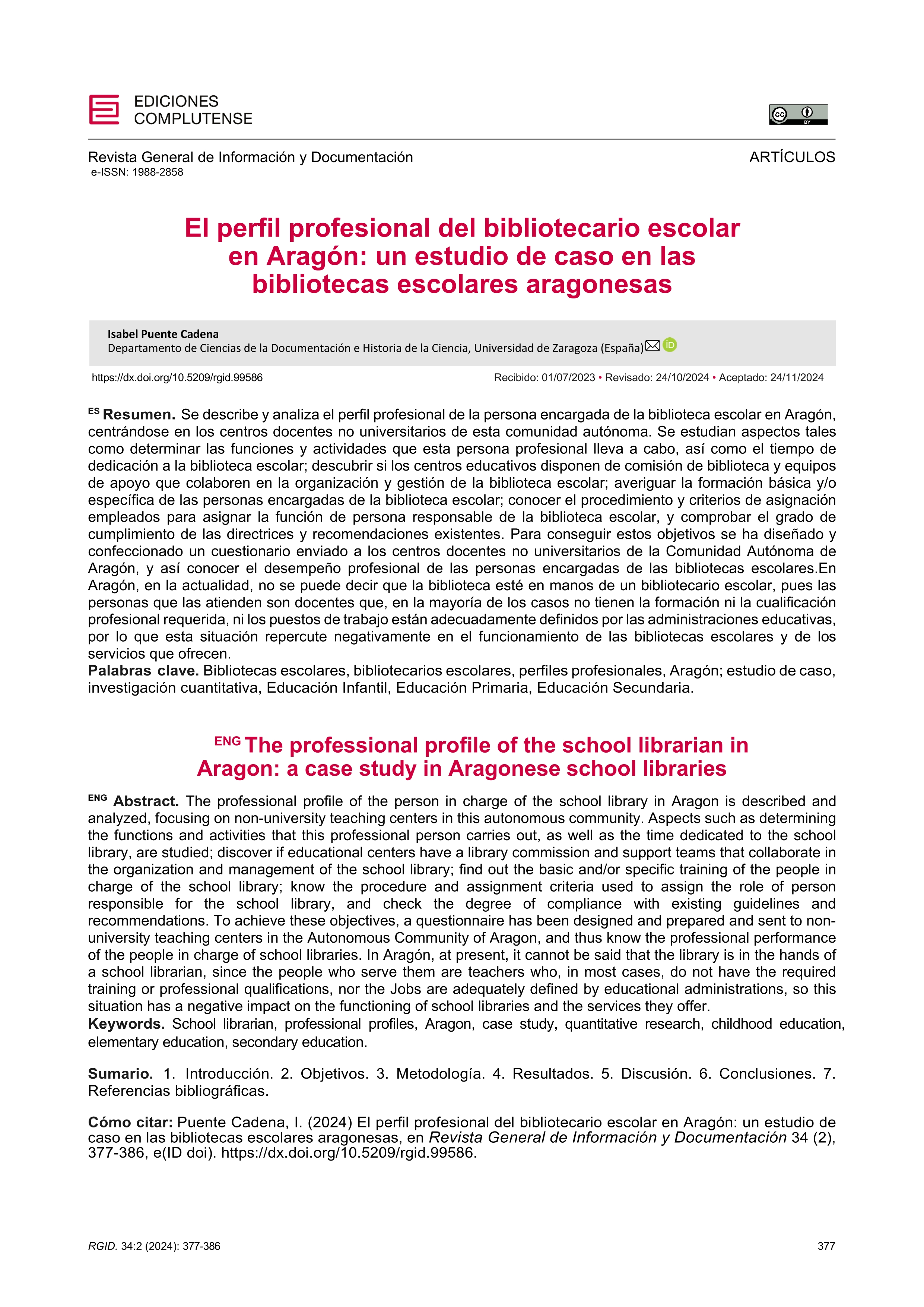 El perfil profesional del bibliotecario escolar en Aragón: un estudio de caso en las bibliotecas escolares aragonesas