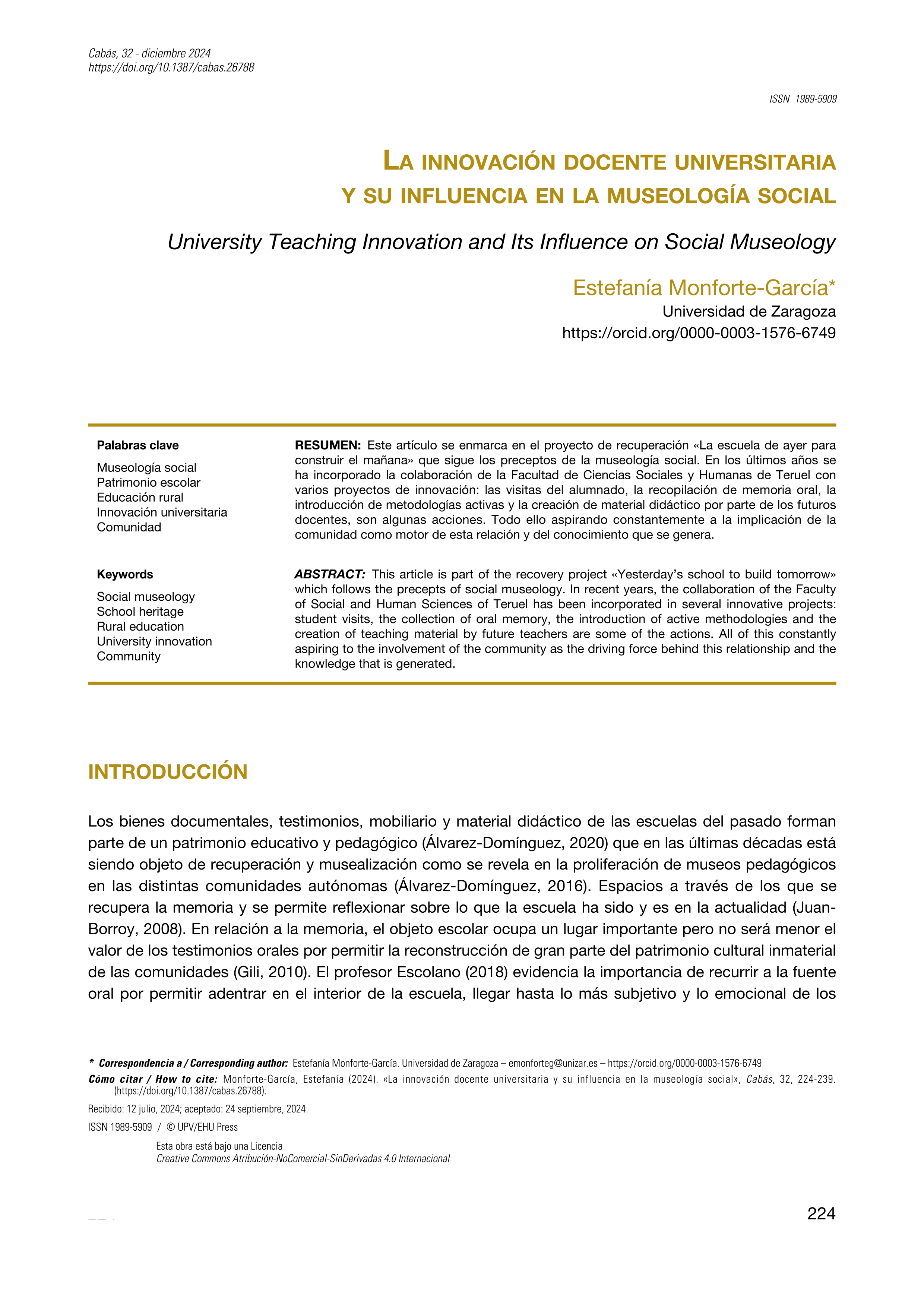 La innovación docente universitaria y su influencia en la museología social