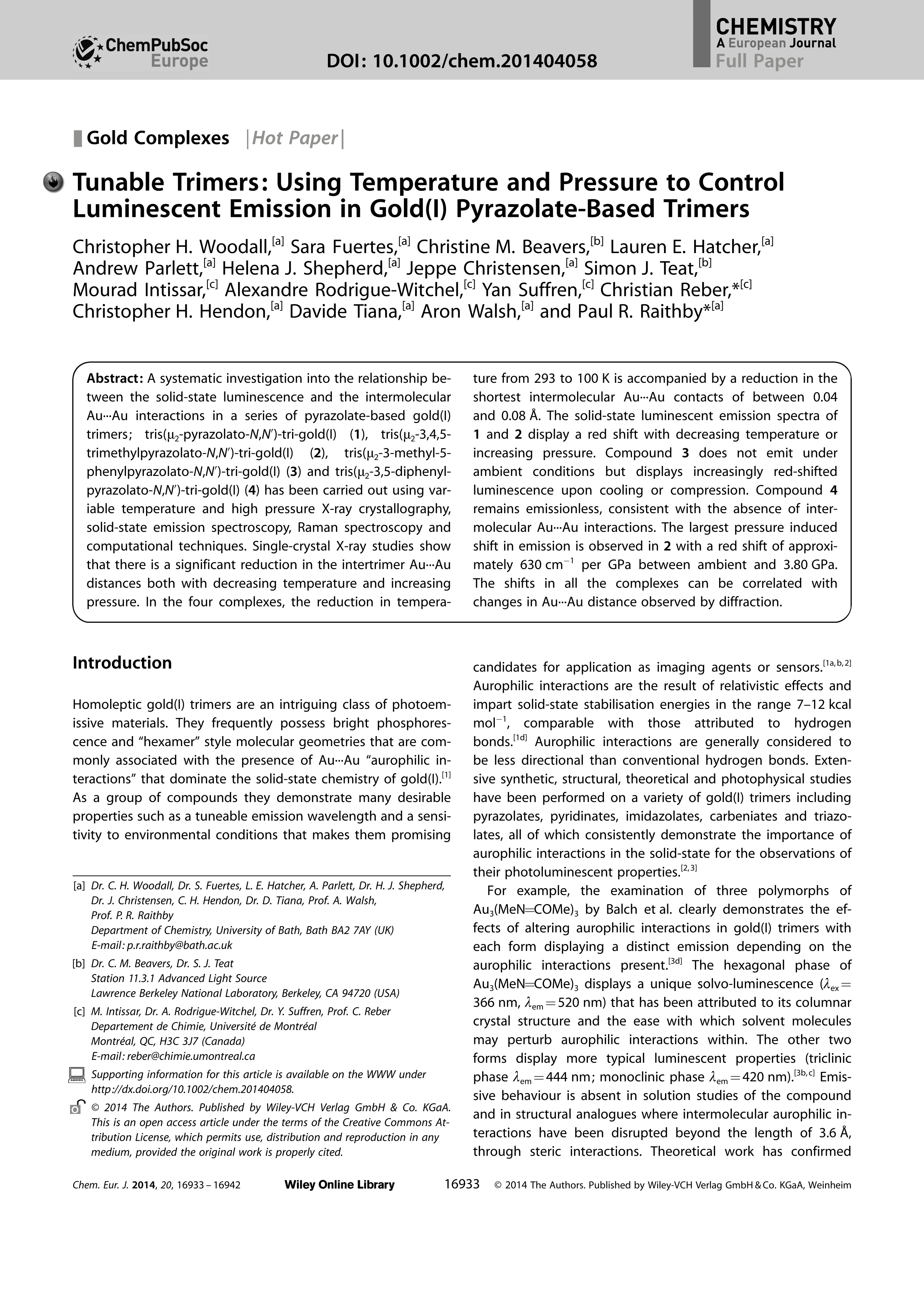 Tunable Trimers: Using Temperature and Pressure to Control Luminescent Emission in Gold(I) Pyrazolate-Based Trimers