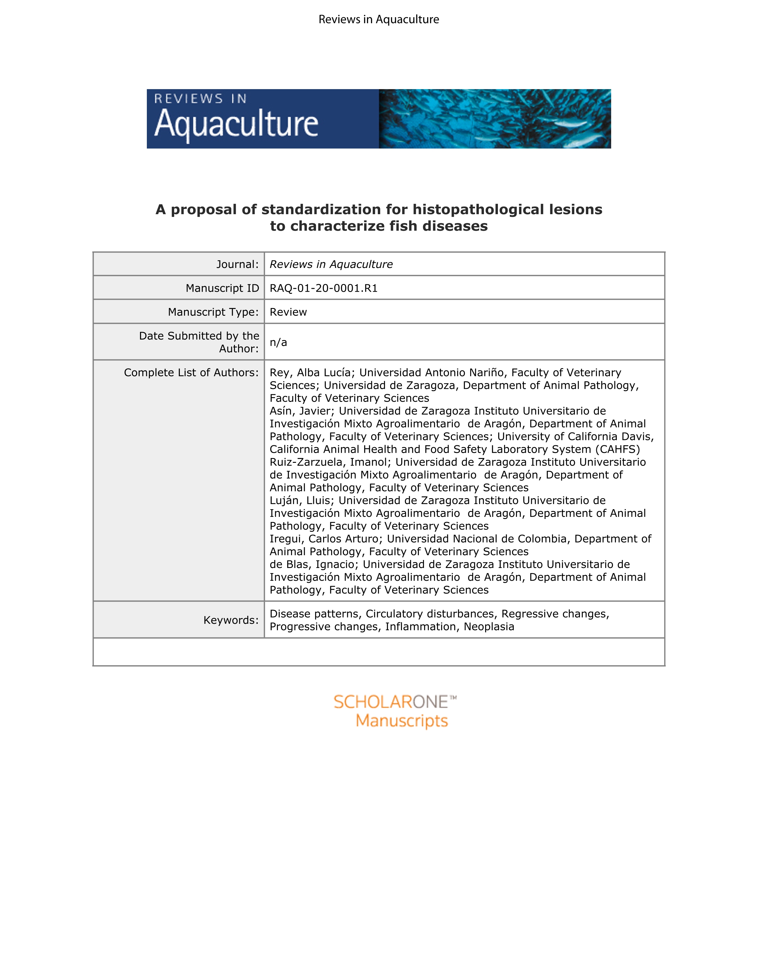 A proposal of standardization for histopathological lesions to characterize fish diseases