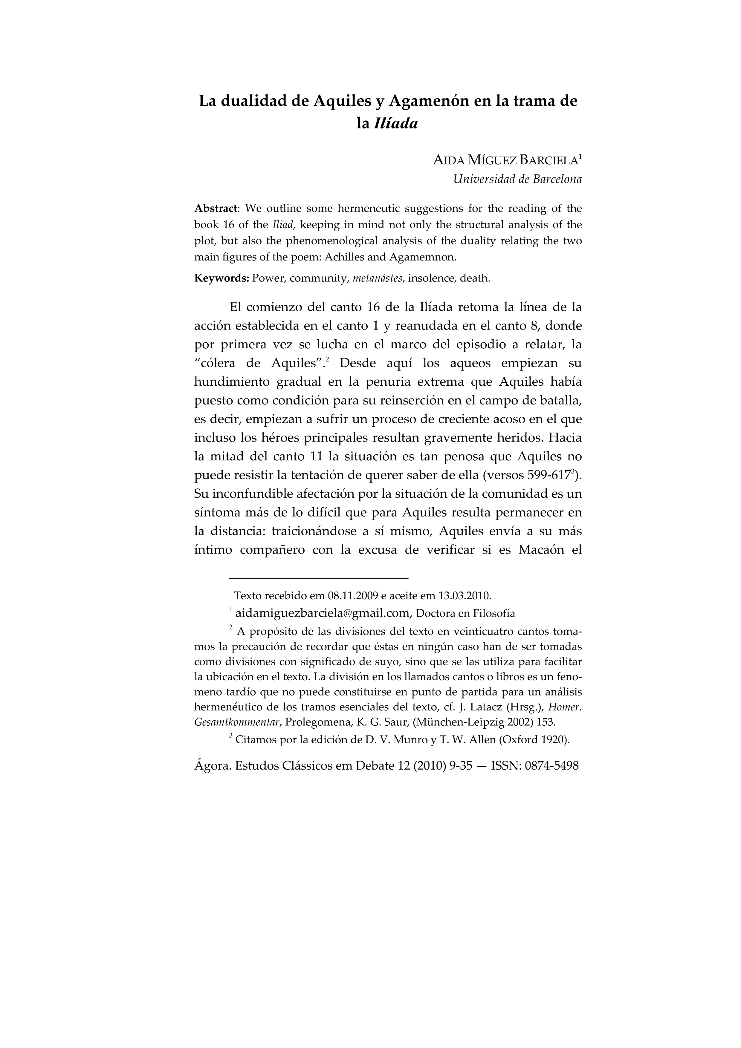 La dualidad de Aquiles y Agamenón en la trama de la Ilíada