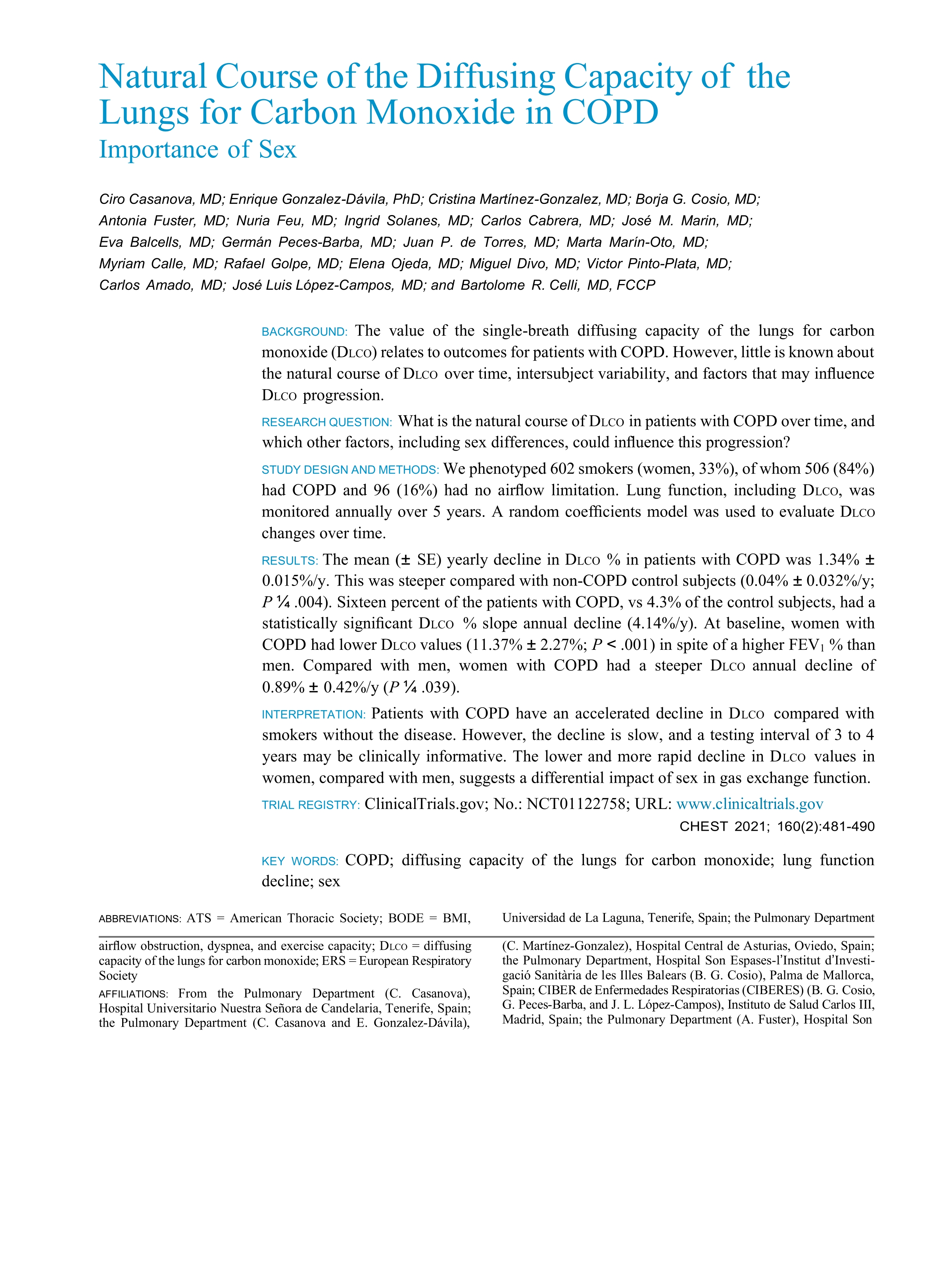 Natural Course of the Diffusing Capacity of the Lungs for Carbon Monoxide in COPD