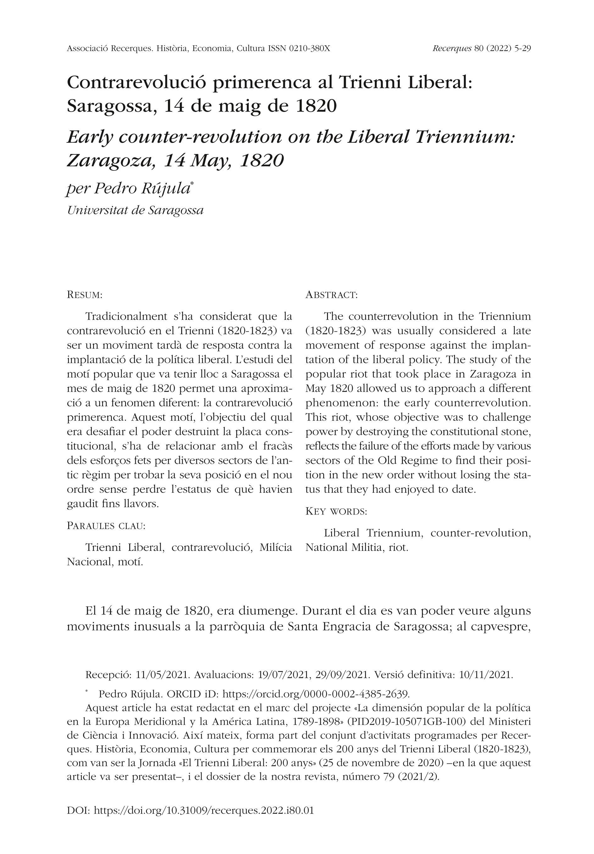 Contrarevolució primerenca al Trienni Liberal: Saragossa, 14 de maig de 1820