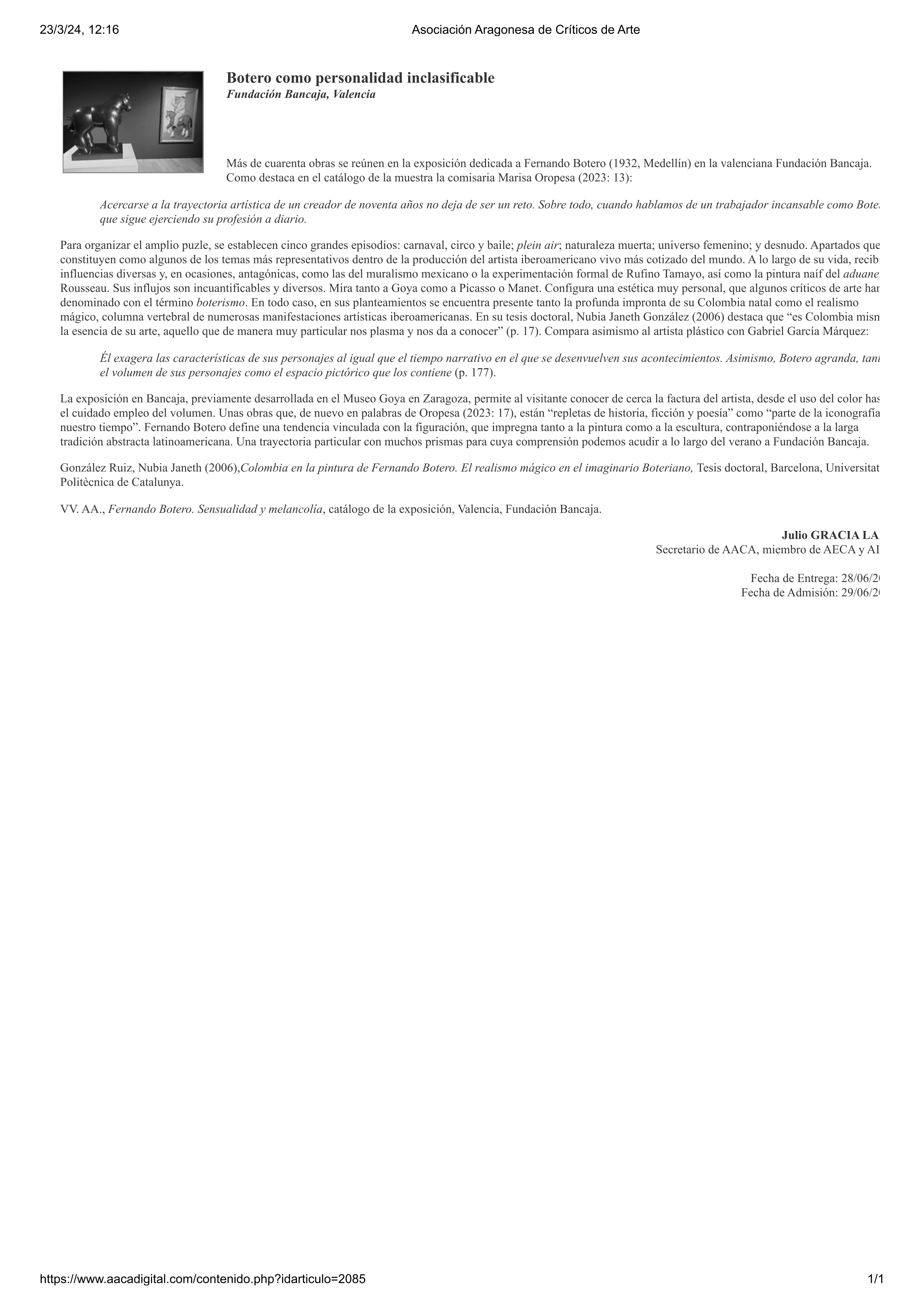 Botero como personalidad inclasificable