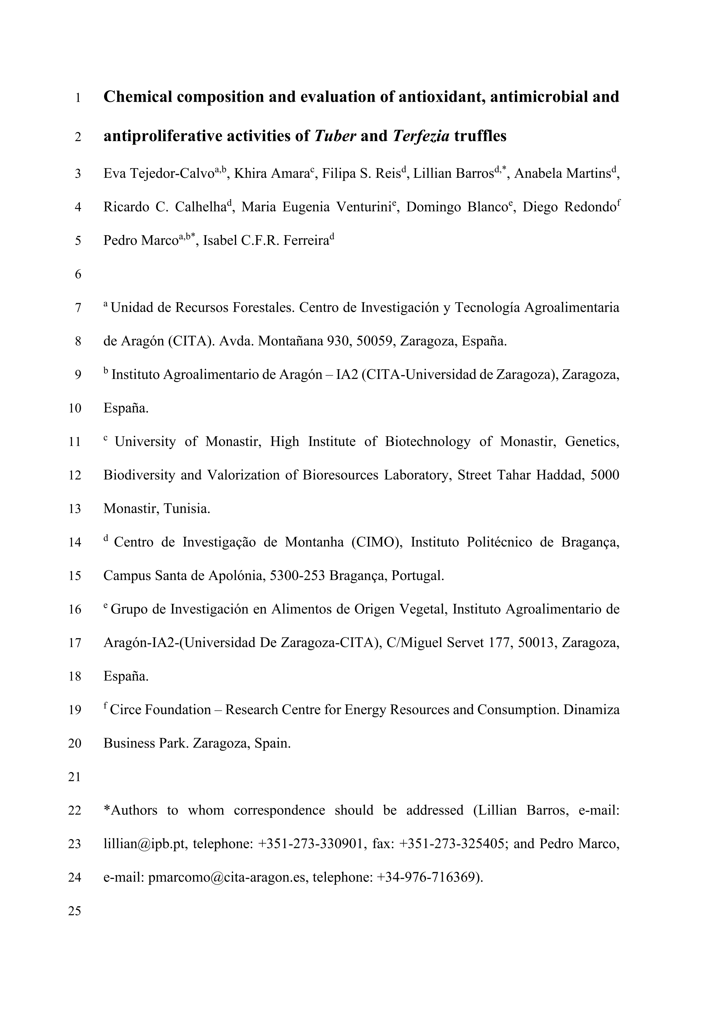 Chemical composition and evaluation of antioxidant, antimicrobial and antiproliferative activities of Tuber and Terfezia truffles