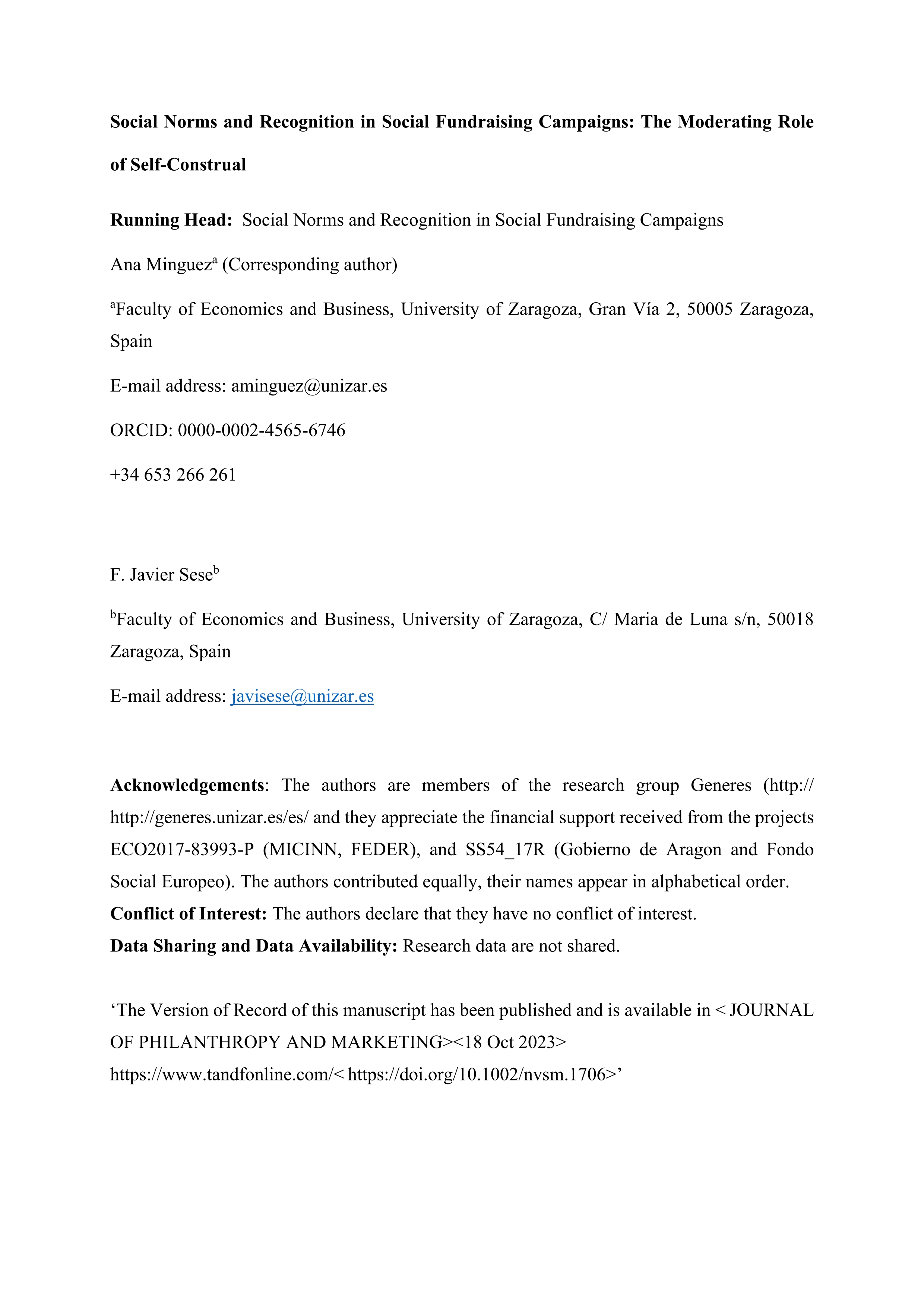 Social norms and recognition in social fundraising campaigns: The moderating role of self-construal