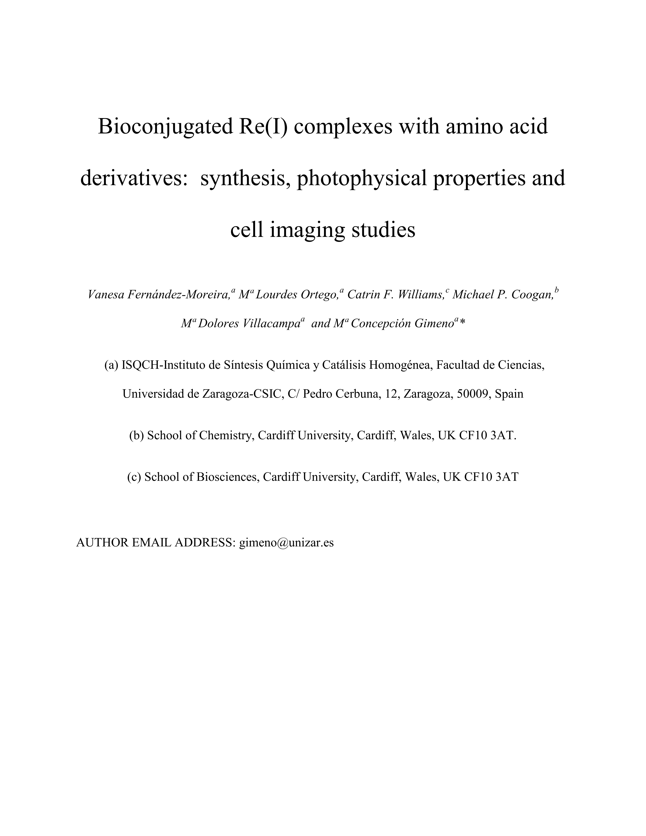 Bioconjugated rhenium(I) complexes with amino acid derivatives: Synthesis, photophysical properties, and cell imaging studies