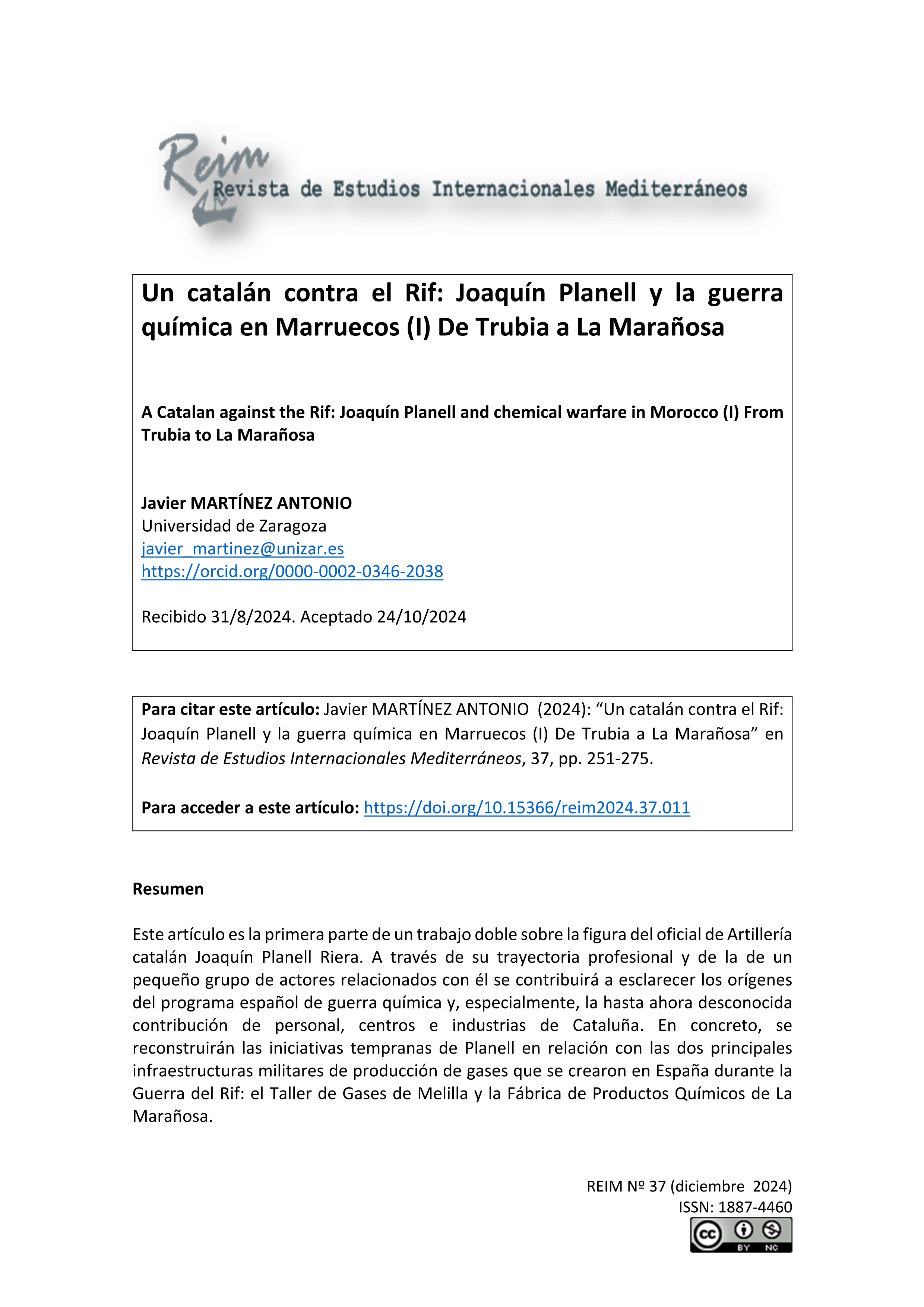 Un catalán contra el Rif: Joaquín Planell y la guerra química en Marruecos (I) De Trubia a La Marañosa