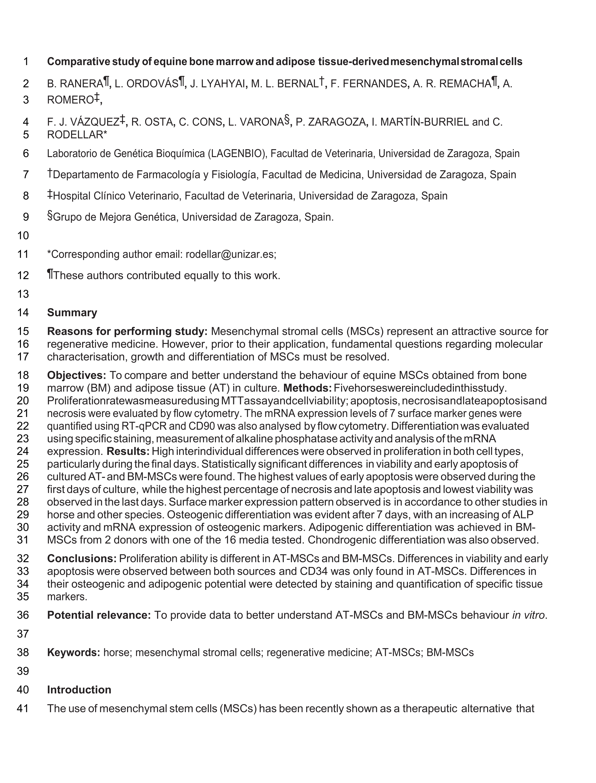 Comparative study of equine bone marrow and adipose tissue-derived mesenchymal stromal cells