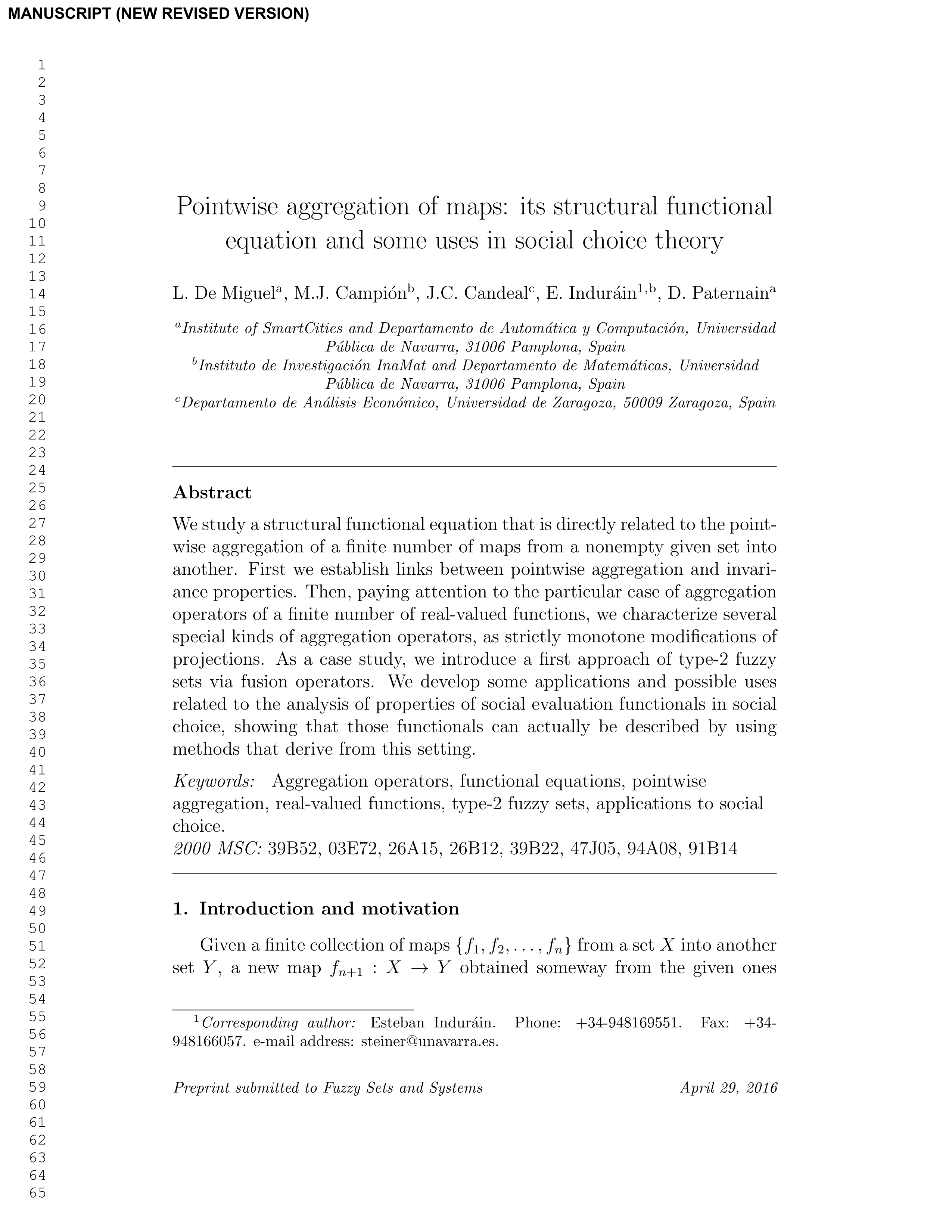 Pointwise aggregation of maps: Its structural functional equation and some applications to social choice theory