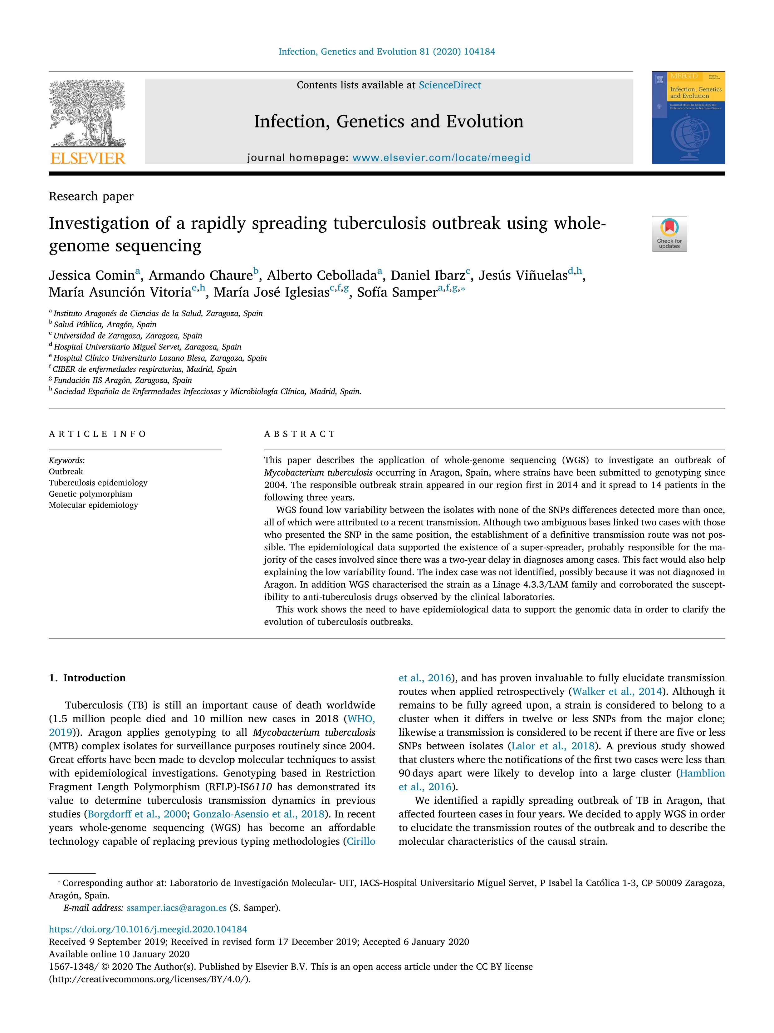 Investigation of a rapidly spreading tuberculosis outbreak using whole-genome sequencing