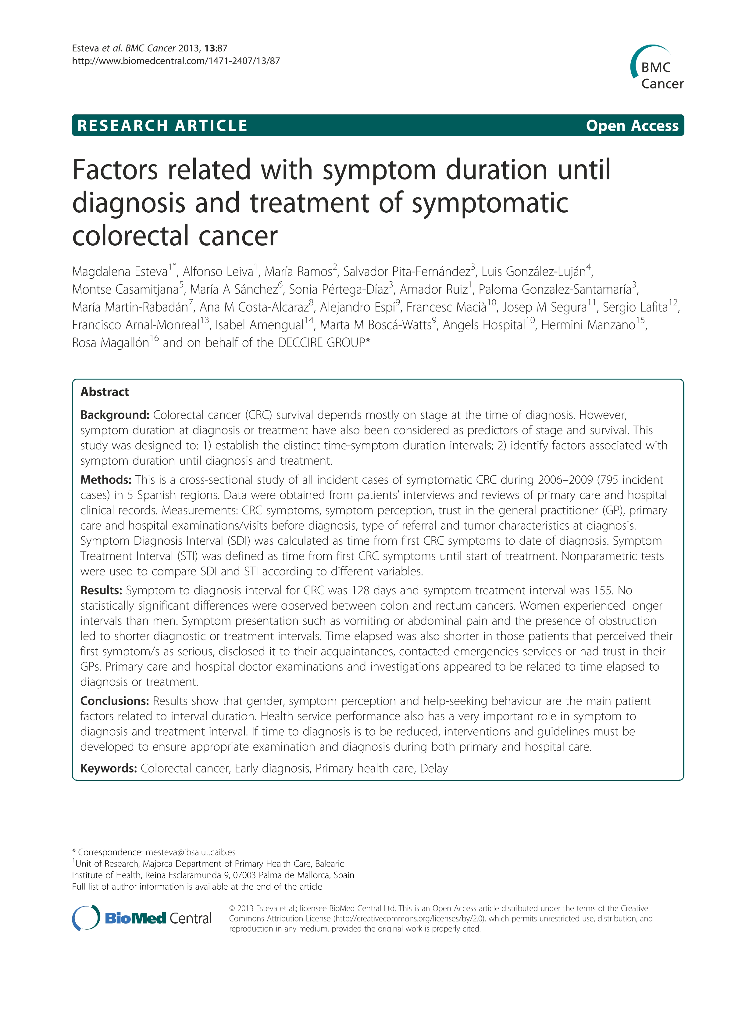 Factors related with symptom duration until diagnosis and treatment of symptomatic colorectal cancer