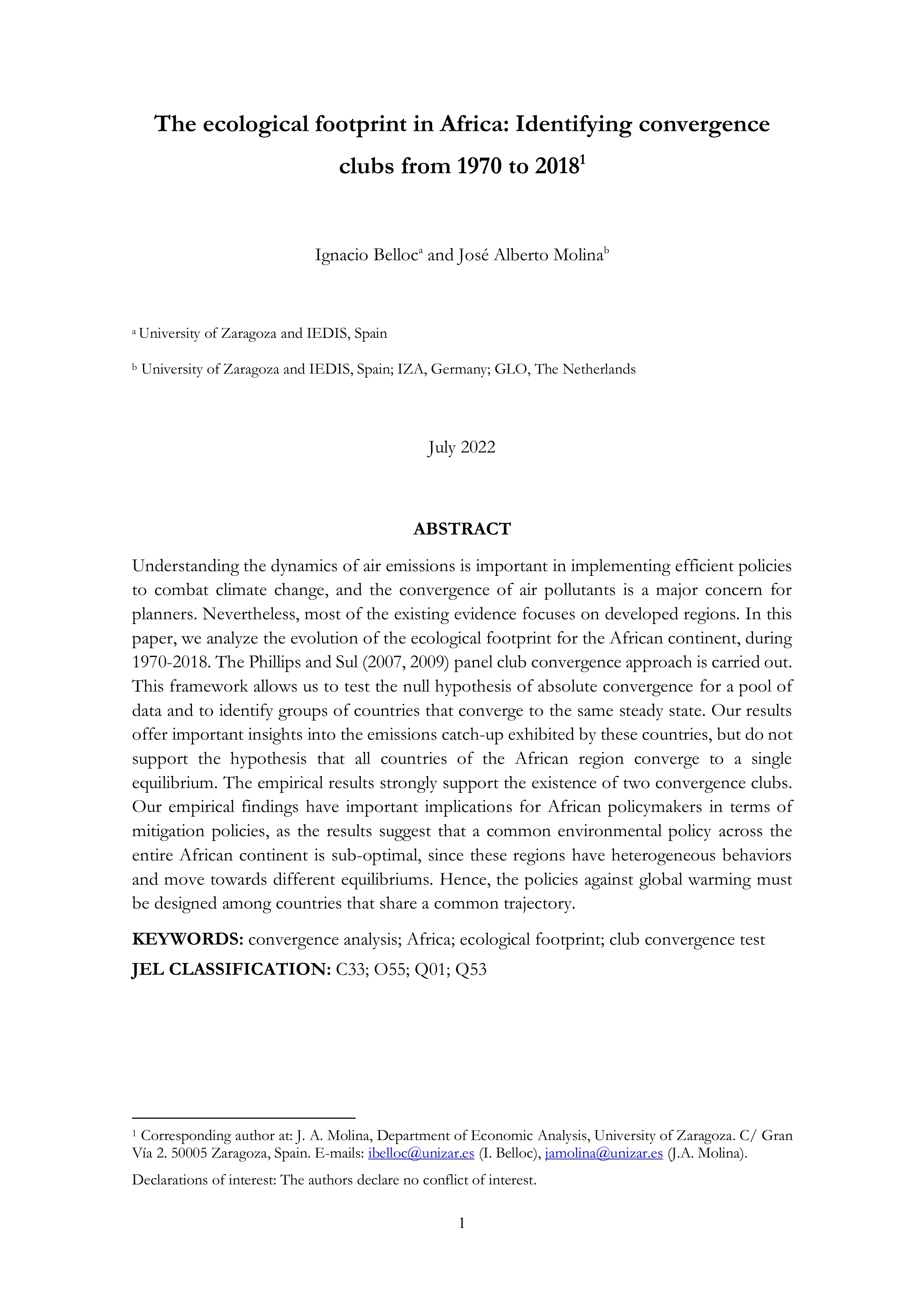 The ecological footprint in Africa: identifying convergence clubs from 1970 to 2018