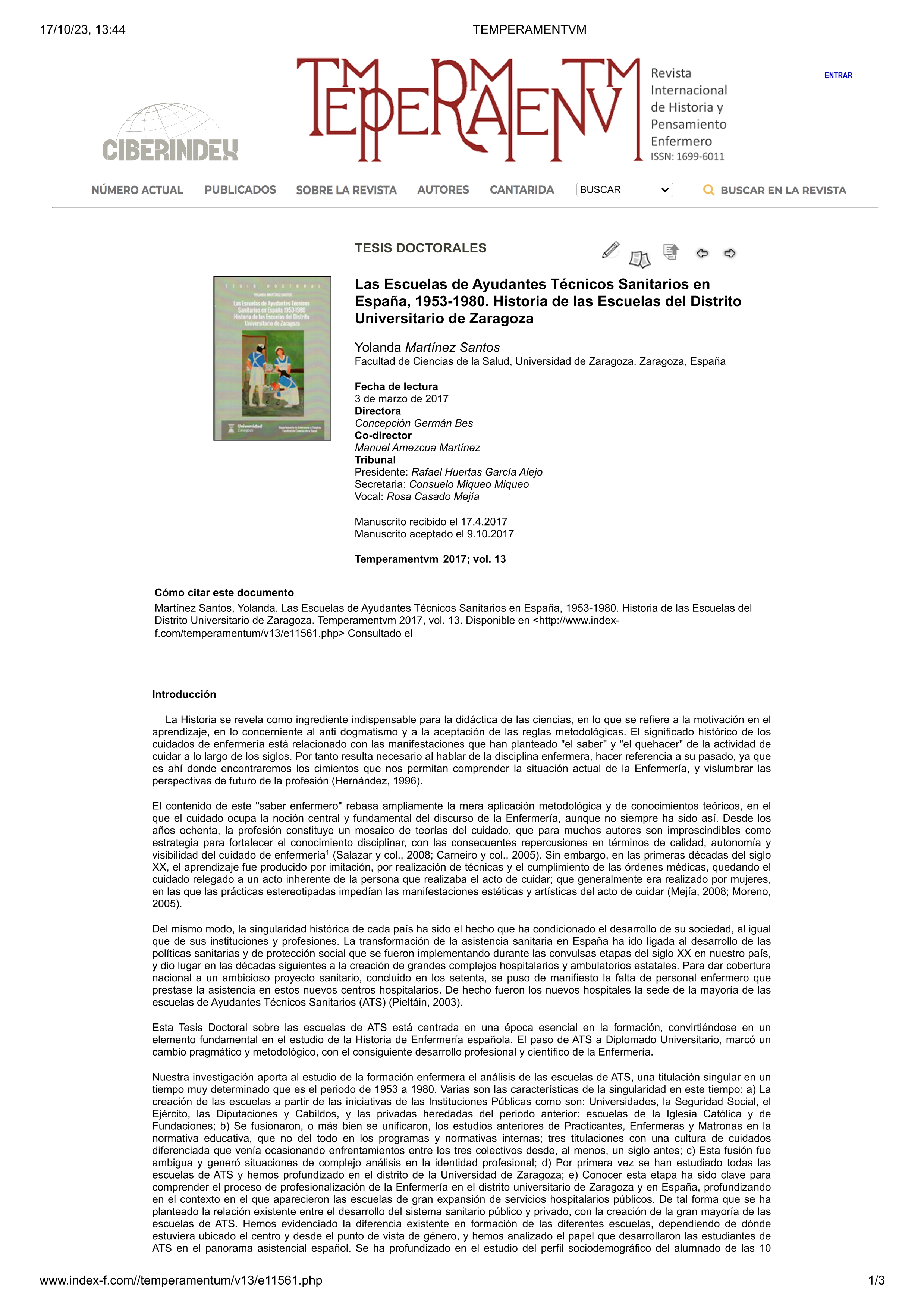 Las Escuelas de Ayudantes Técnicos Sanitarios en España, 1953-1980. Historia de las Escuelas del Distrito Universitario de Zaragoza