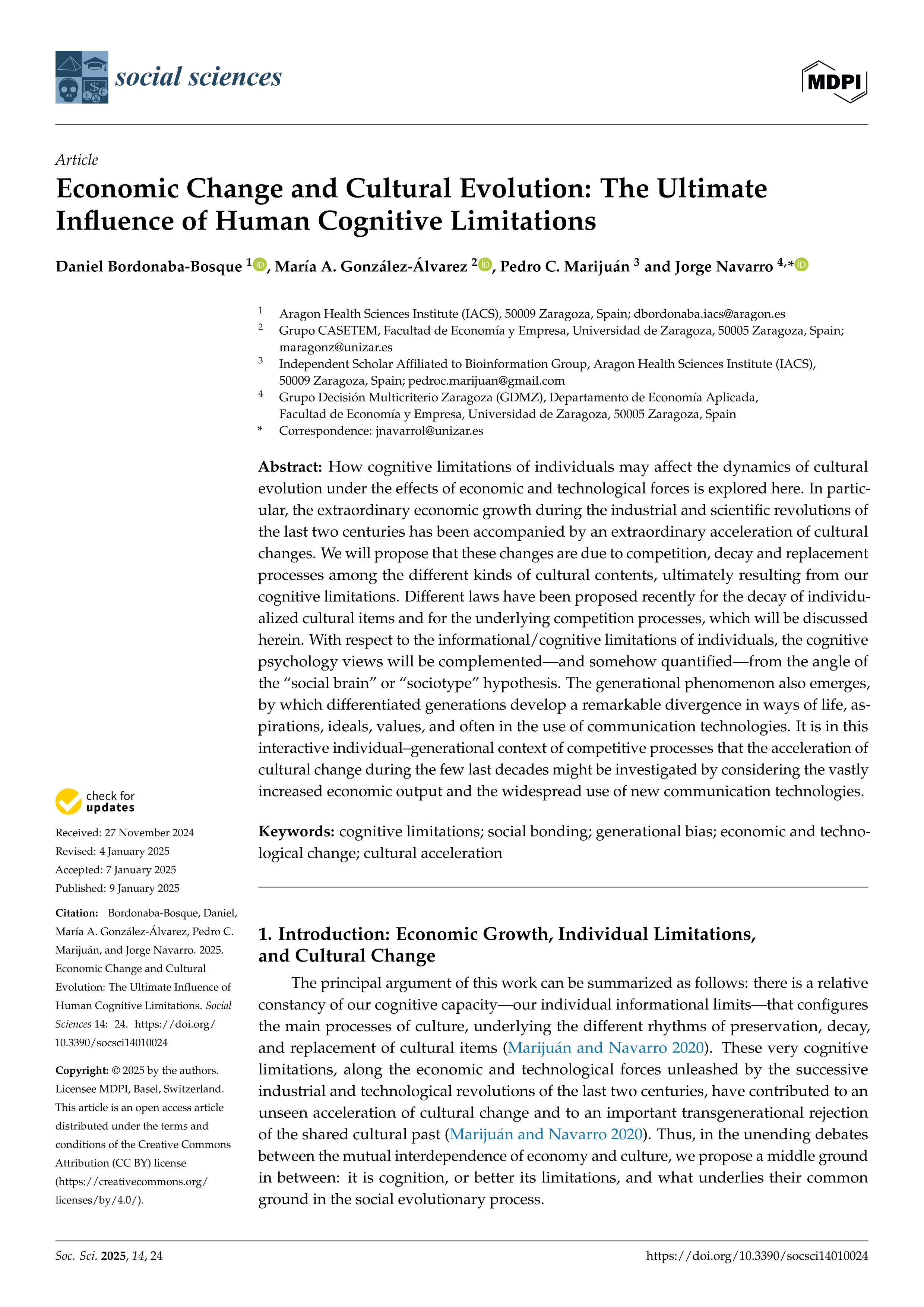 Economic change and cultural evolution: the ultimate influence of human cognitive limitations