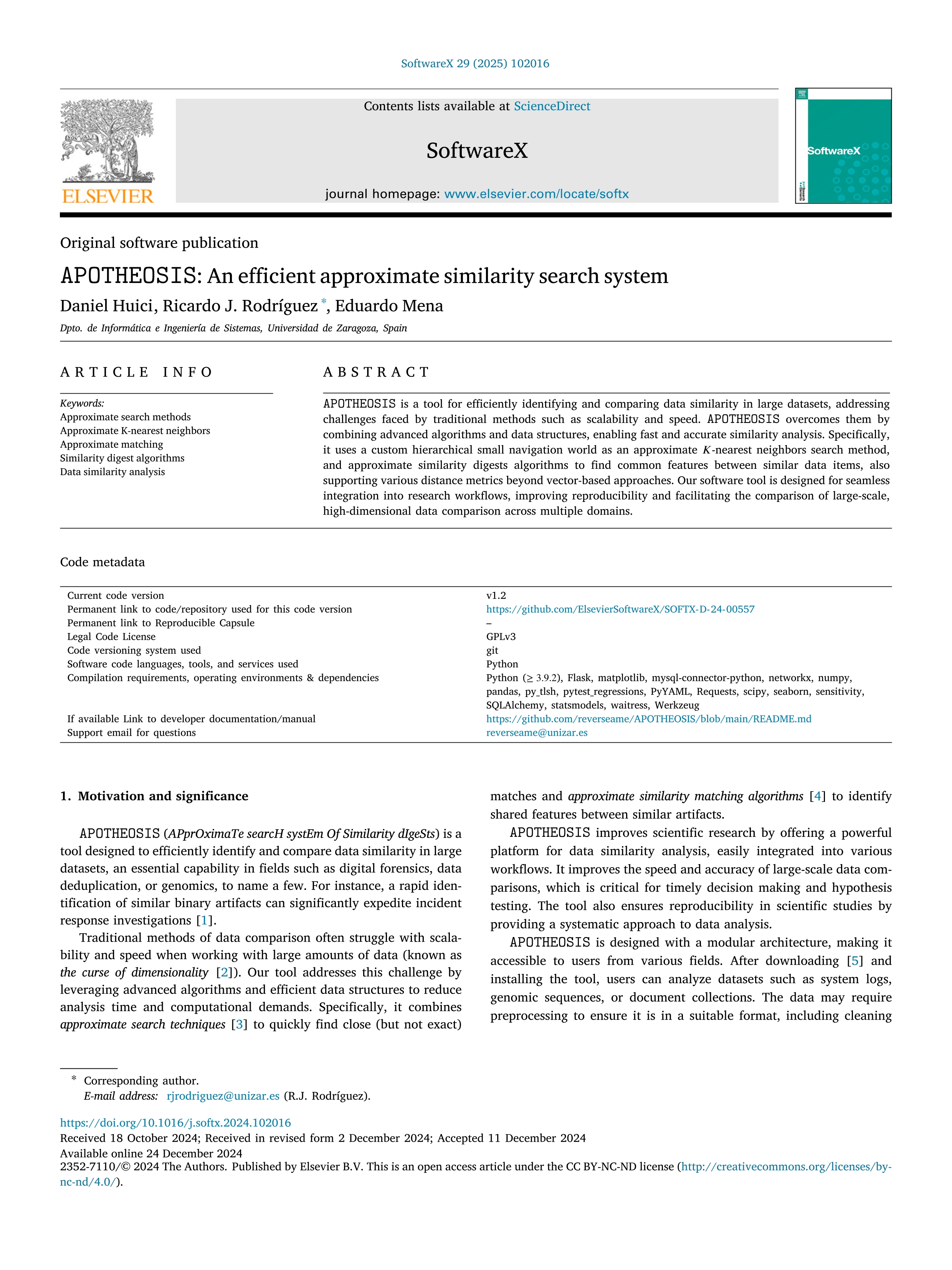 APOTHEOSIS: An efficient approximate similarity search system