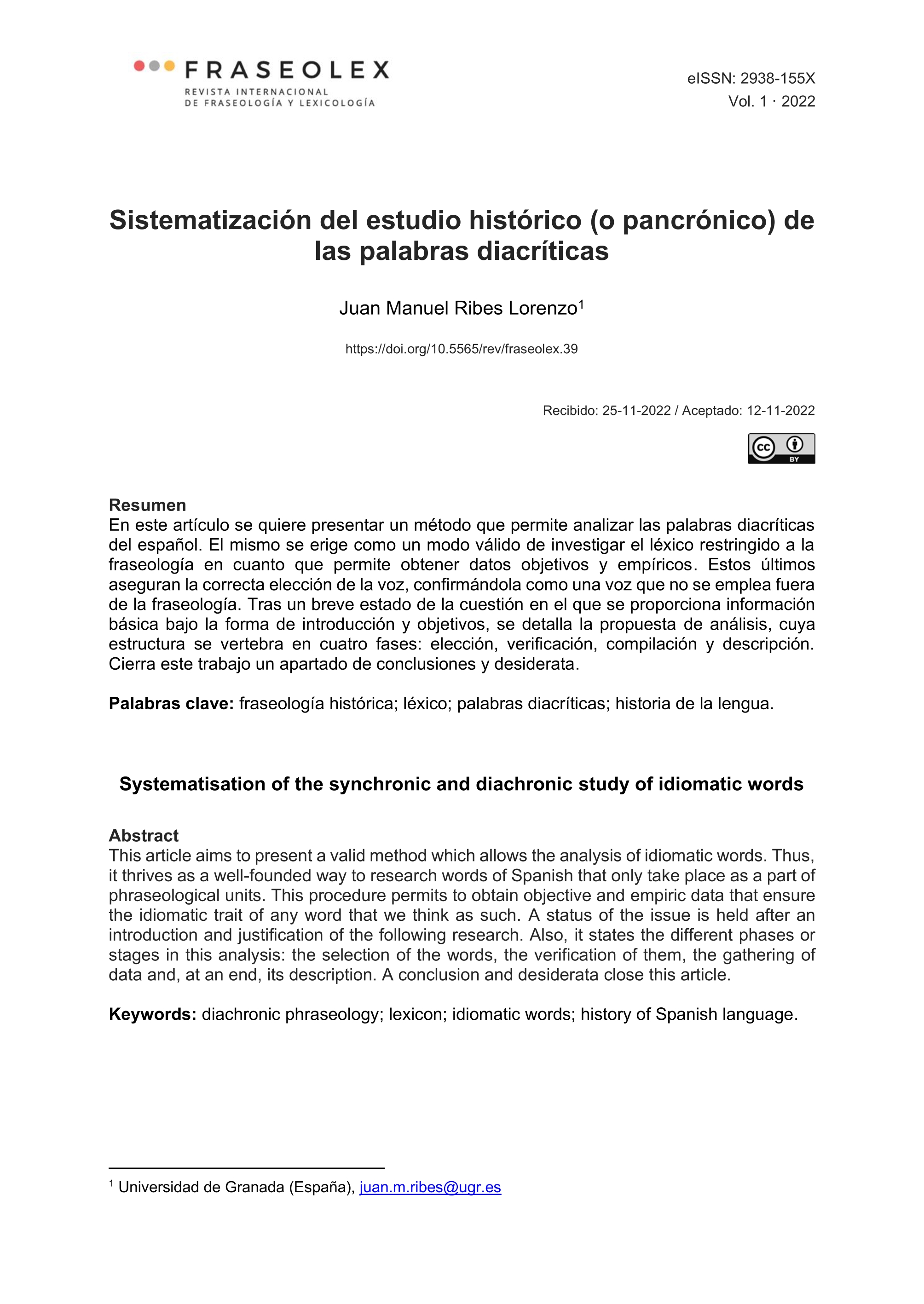Sistematización del estudio histórico (o pancrónico) de las palabras diacríticas