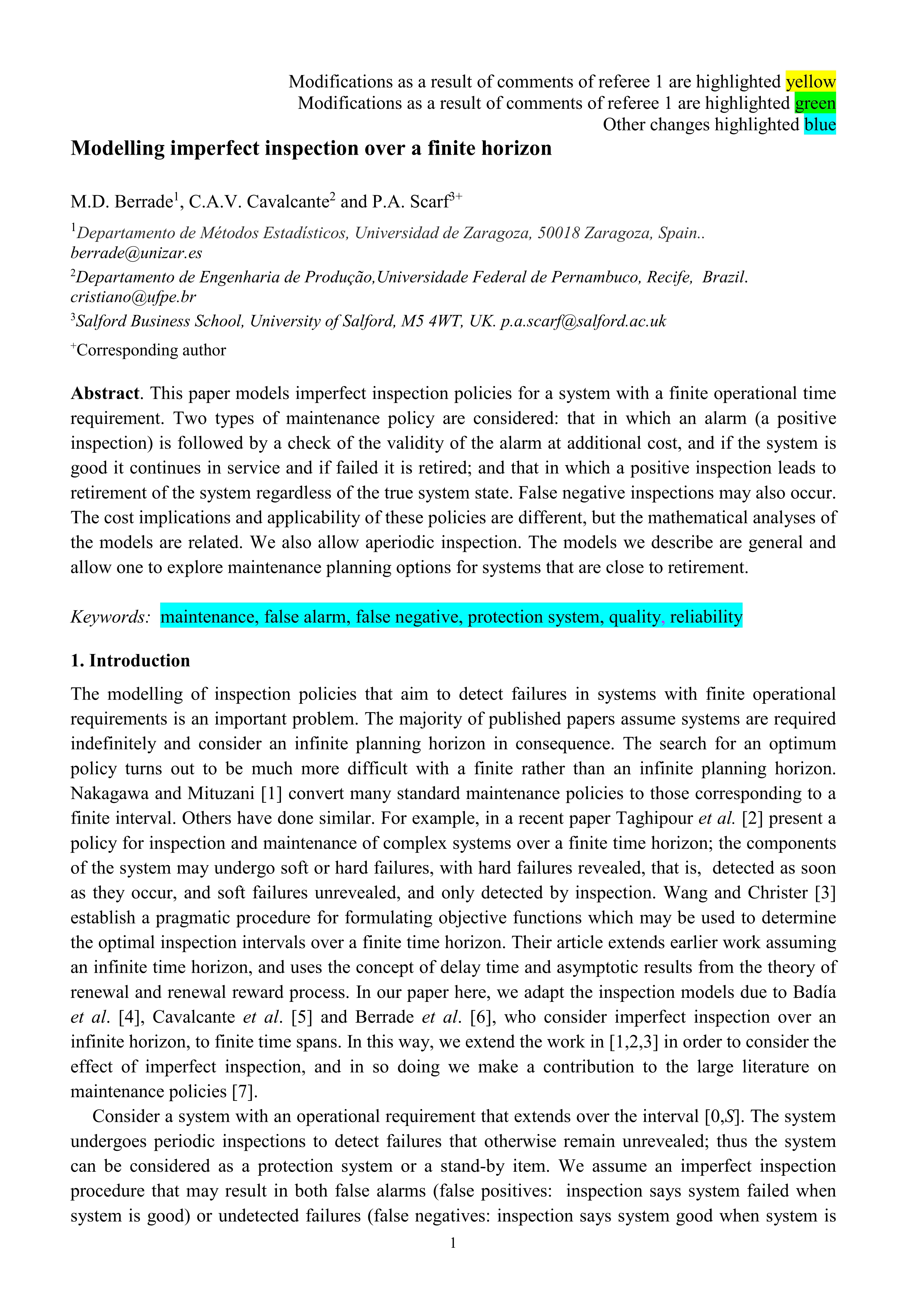 Modelling imperfect inspection over a finite horizon