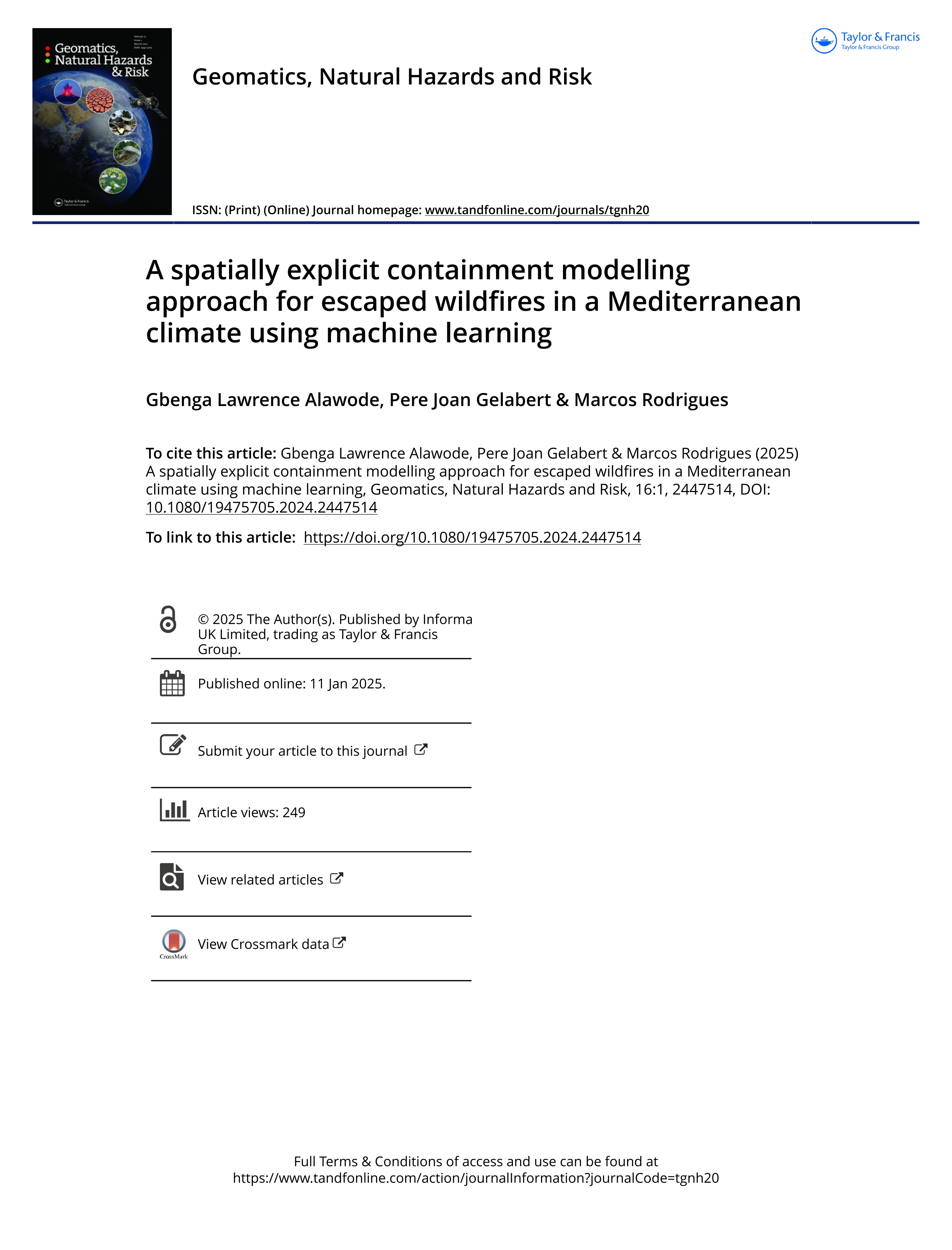 A spatially explicit containment modelling approach for escaped wildfires in a Mediterranean climate using machine learning