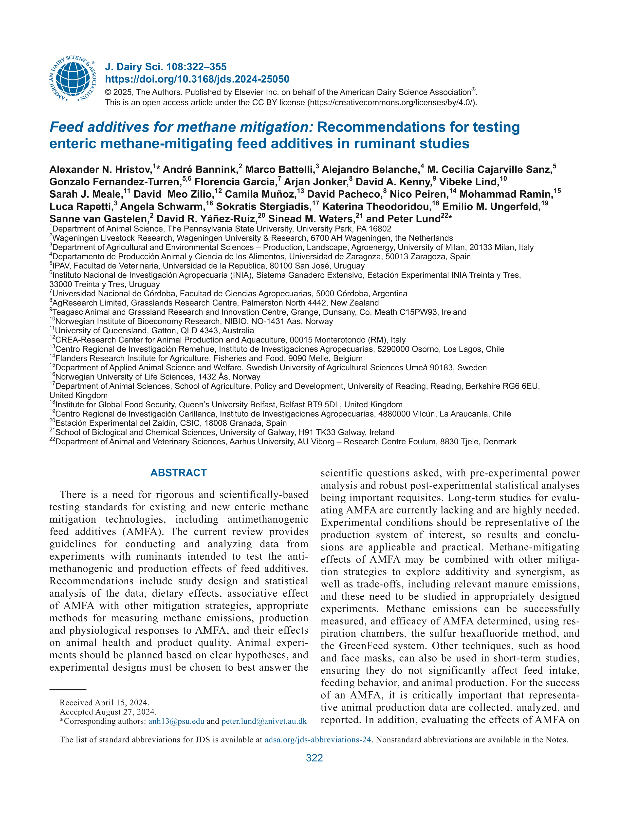 Feed additives for methane mitigation: Recommendations for testing enteric methane-mitigating feed additives in ruminant studies