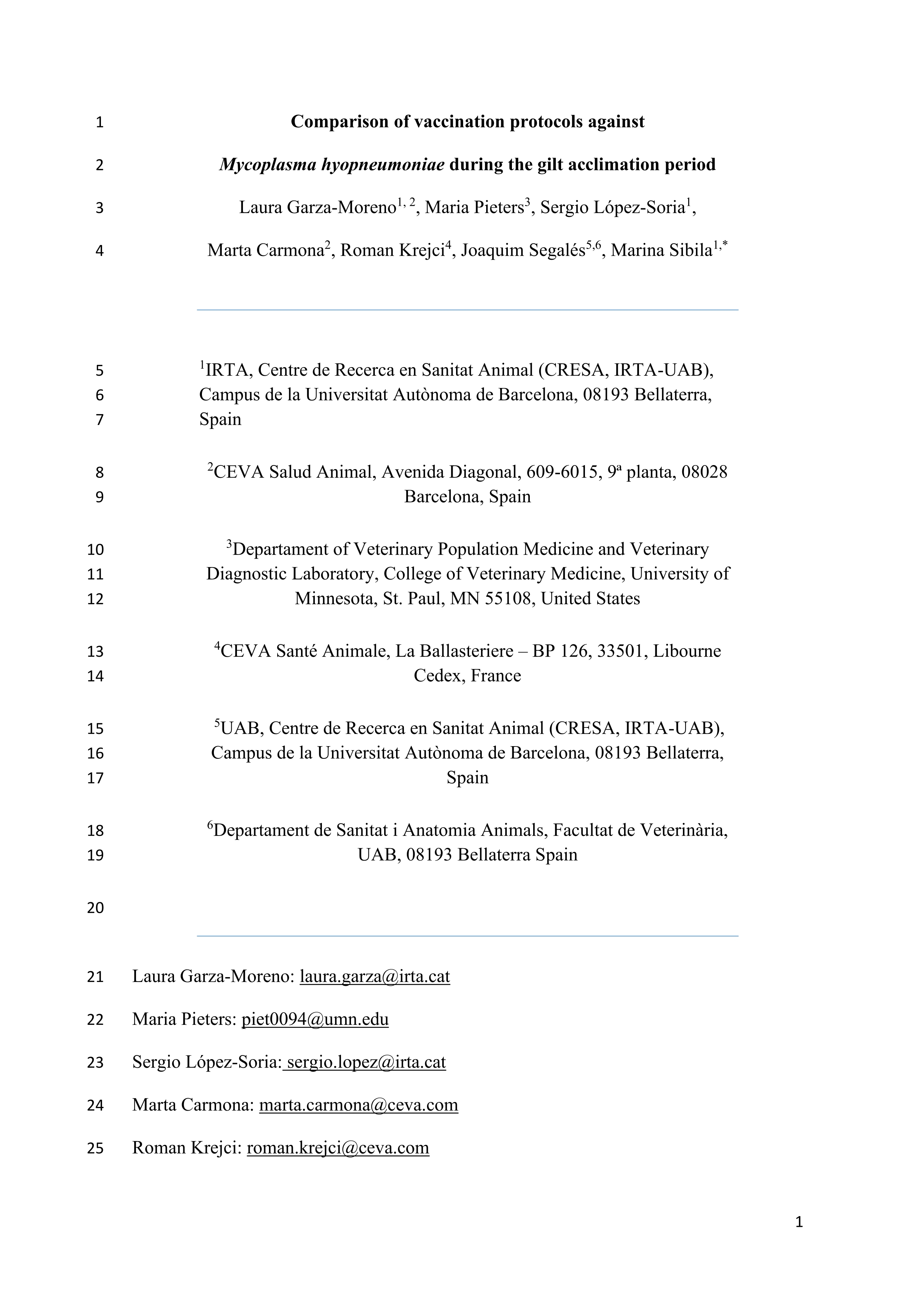 Comparison of vaccination protocols against Mycoplasma hyopneumoniae during the gilt acclimation period