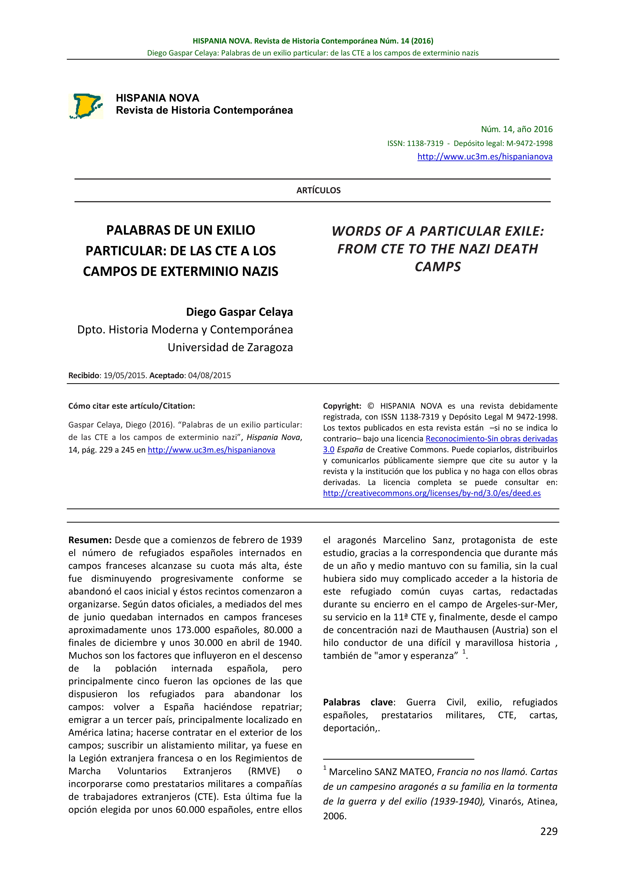 Palabras de un exilio particular: de las CTE a los campos de exterminio nazis