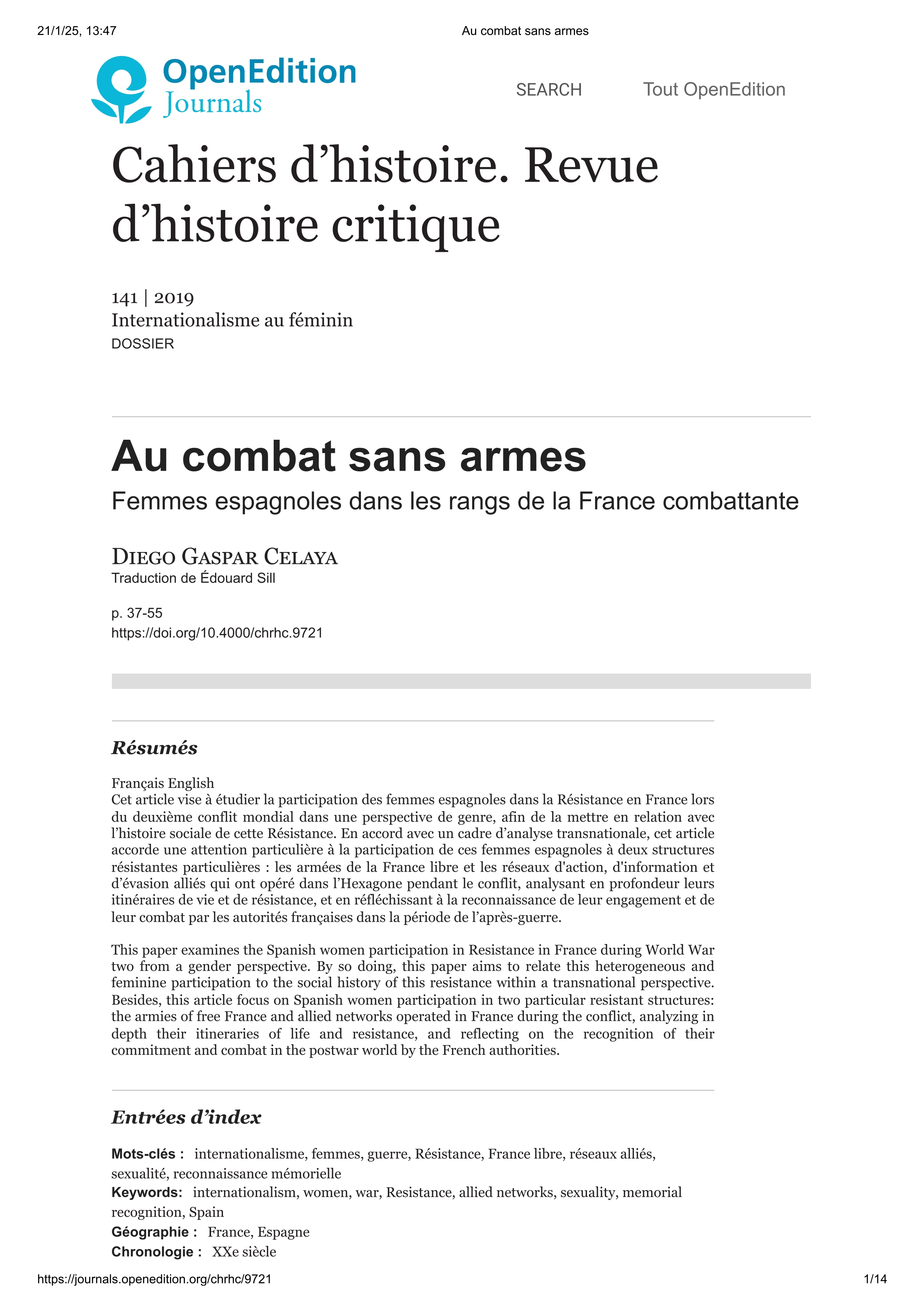 Au combat sans armes. Femmes espagnoles dans les rangs de la France combattante