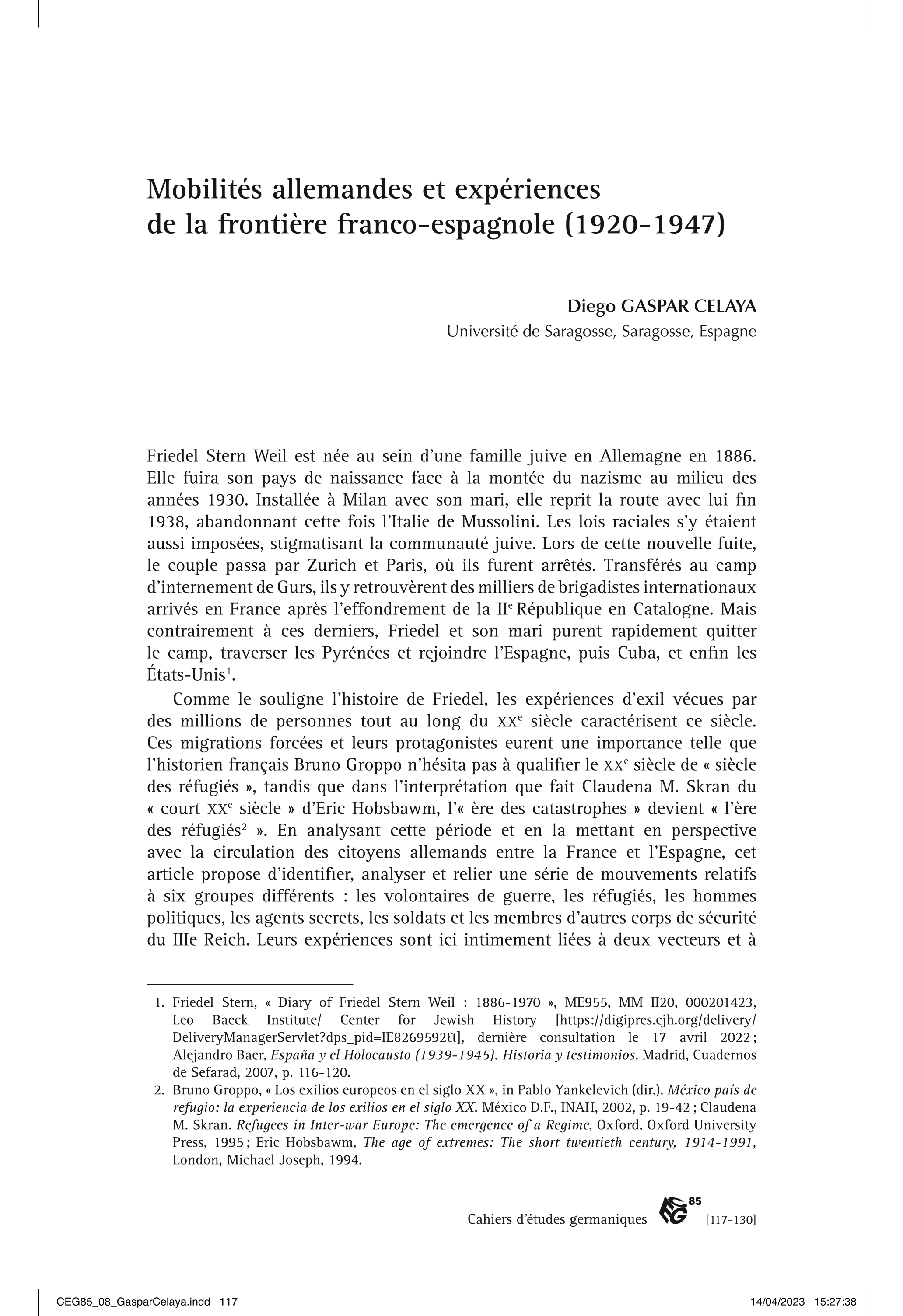Mobilités allemandes et expériences de la frontière franco-espagnole (1920-1947)
