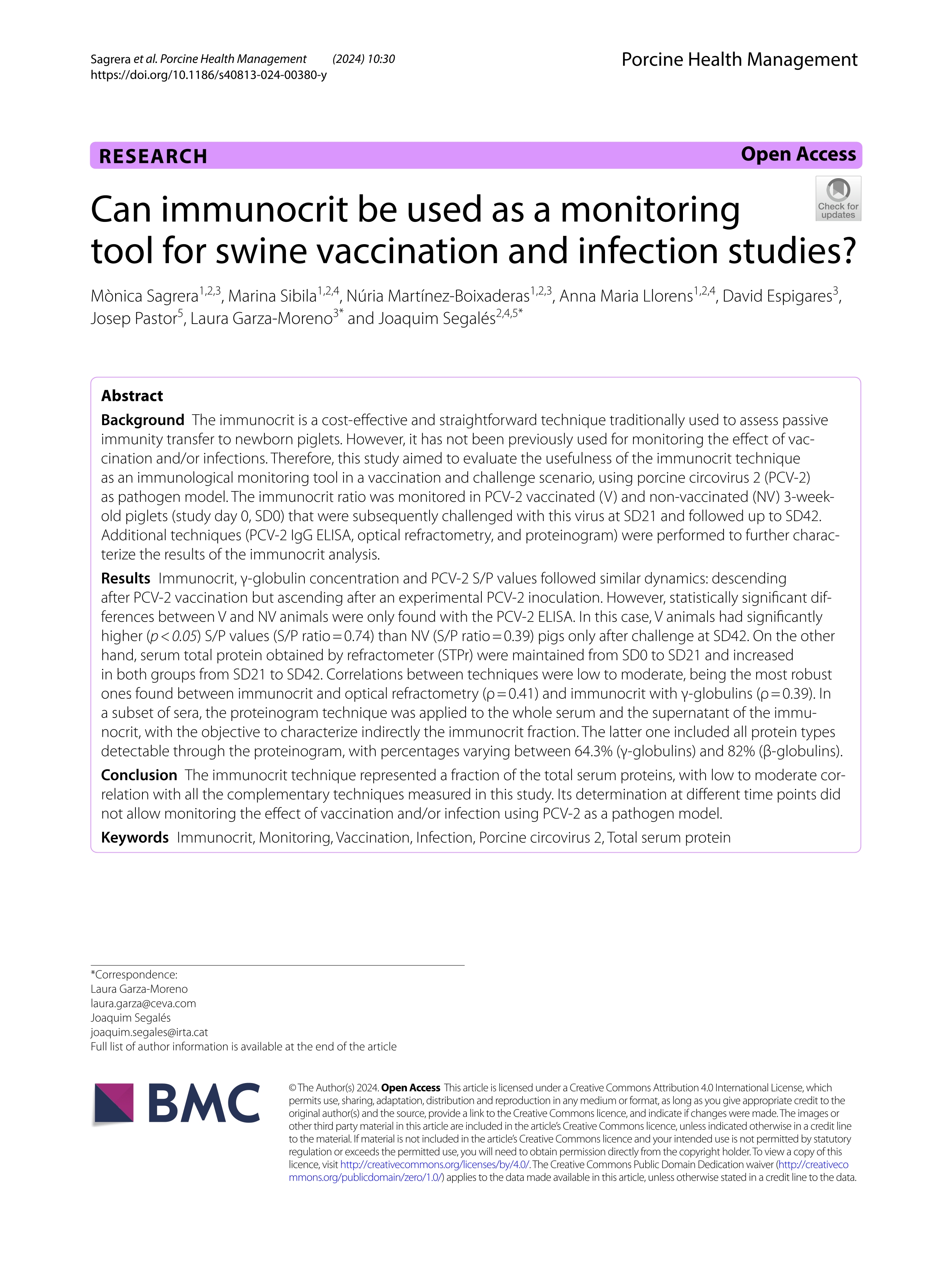 Can immunocrit be used as a monitoring tool for swine vaccination and infection studies?