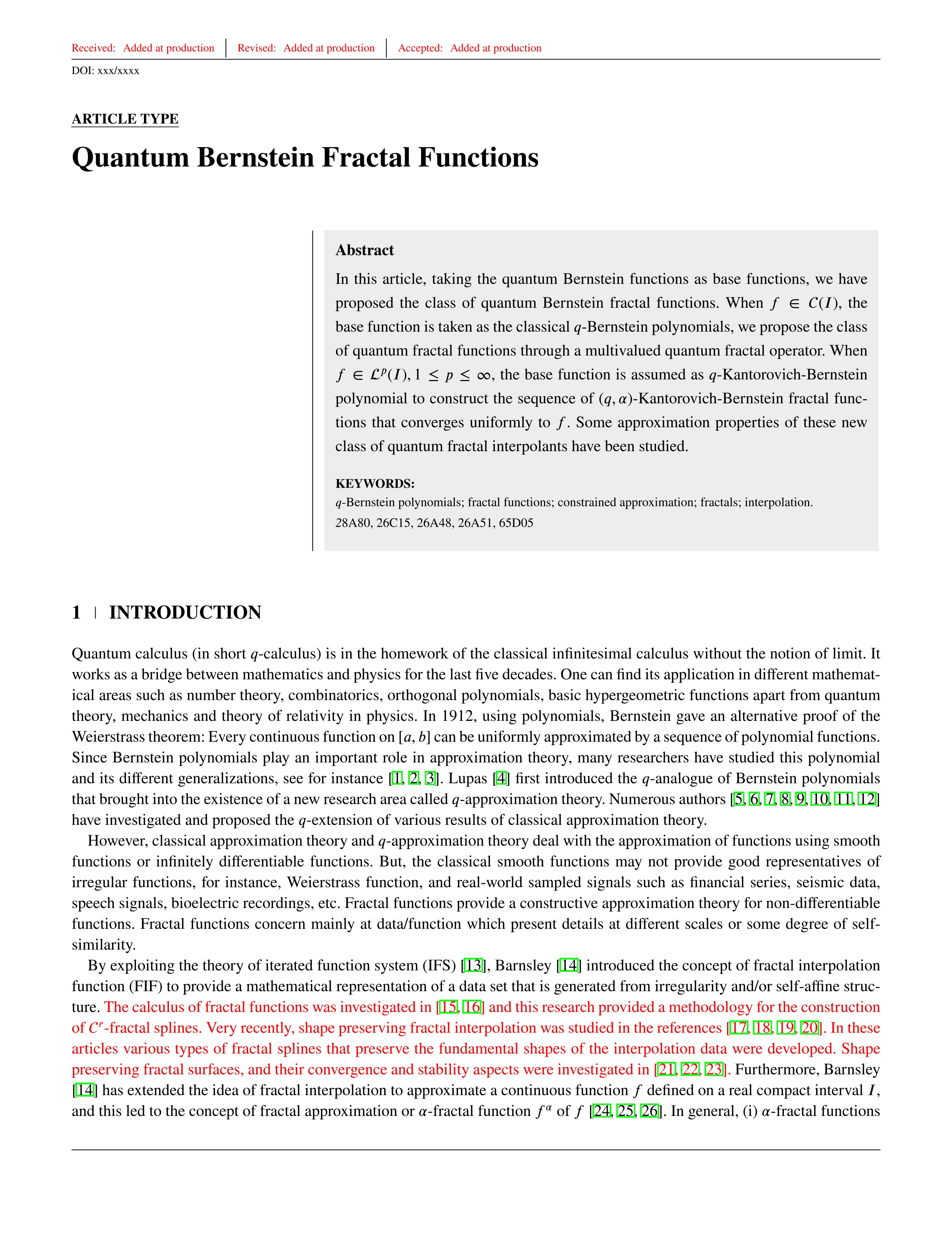 Quantum Bernstein fractal functions