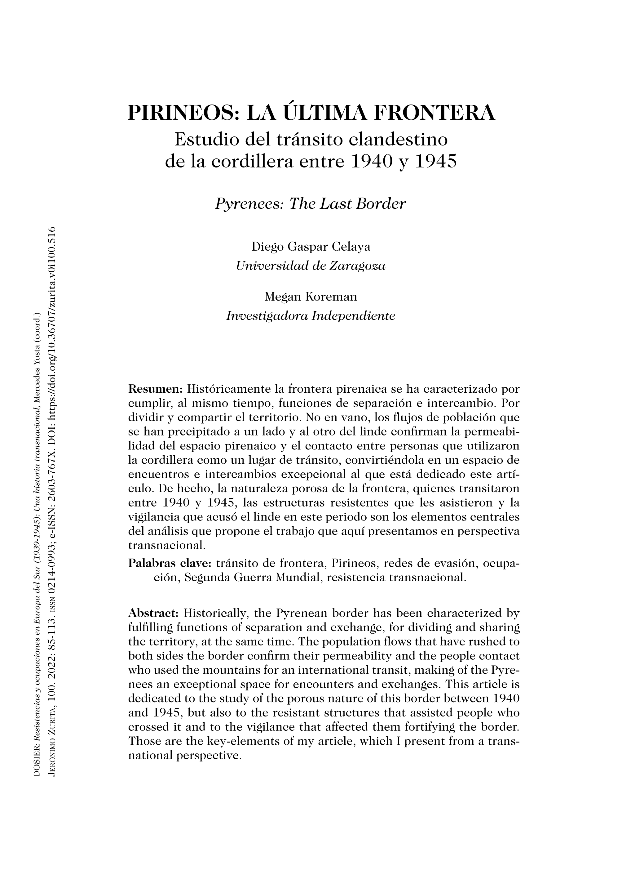 Pirineos: la última frontera. Estudio del tránsito clandestino de la cordillera entre 1940 y 1945