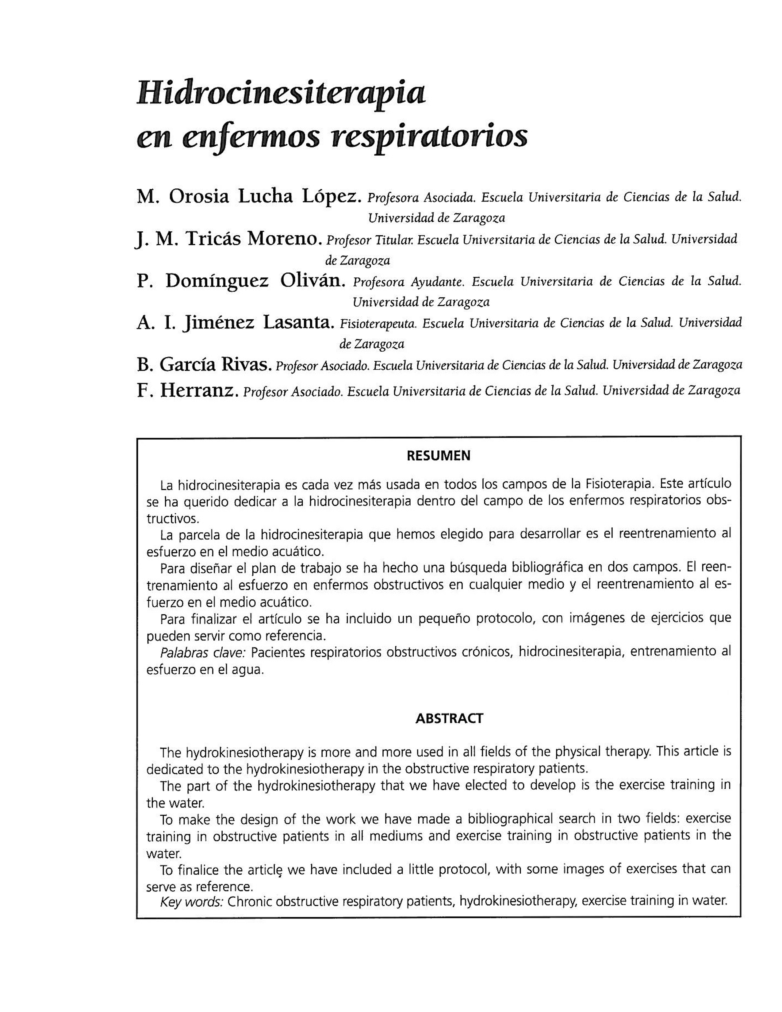 Hidrocinesiterapia en enfermos respiratorios
