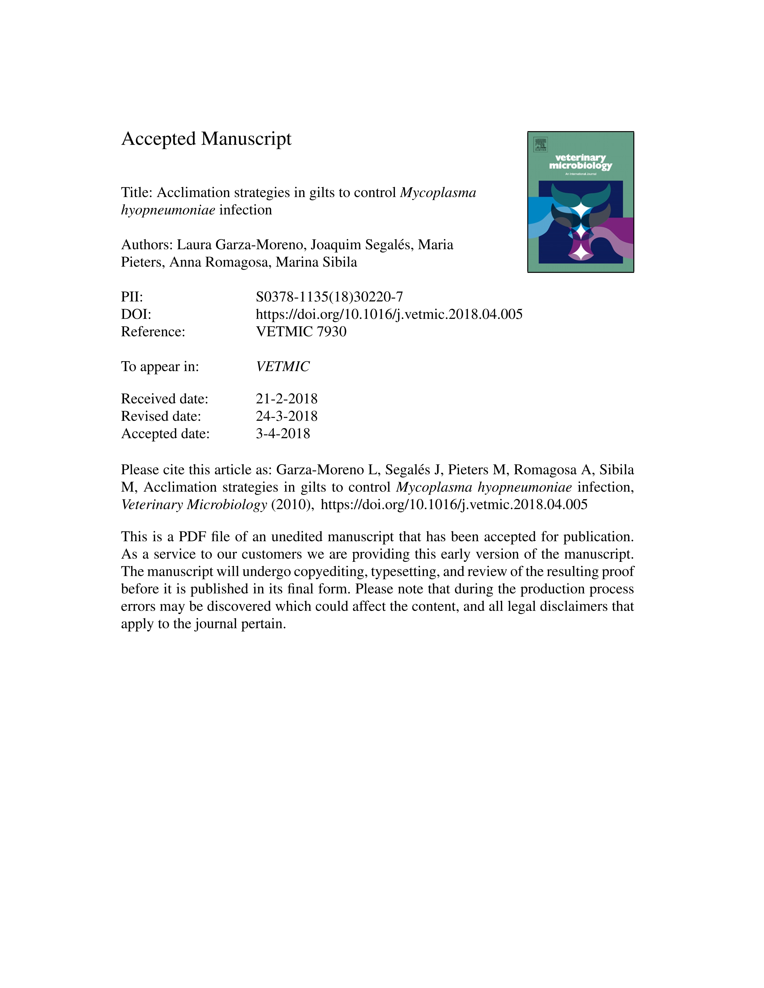 Acclimation strategies in gilts to control Mycoplasma hyopneumoniae infection